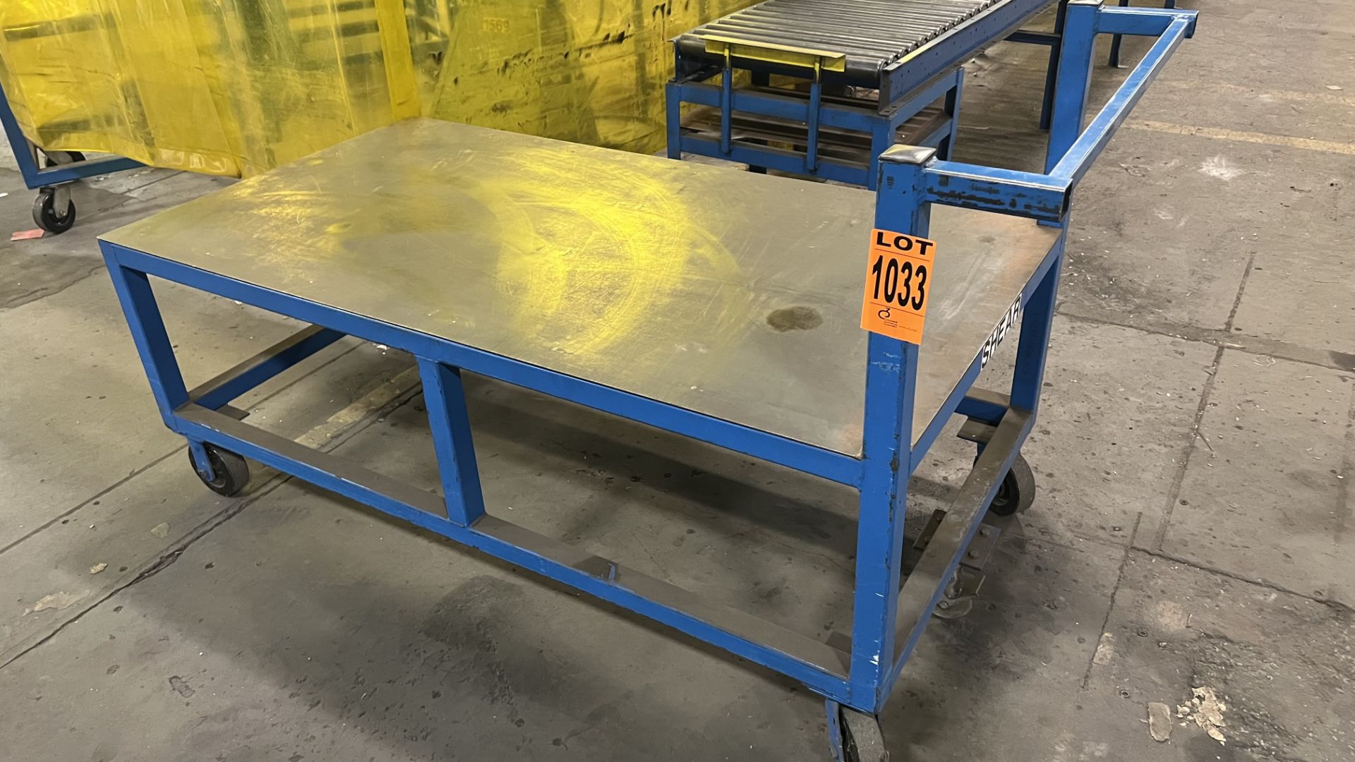 Steel platform cart on casters w/ handle and locking foot