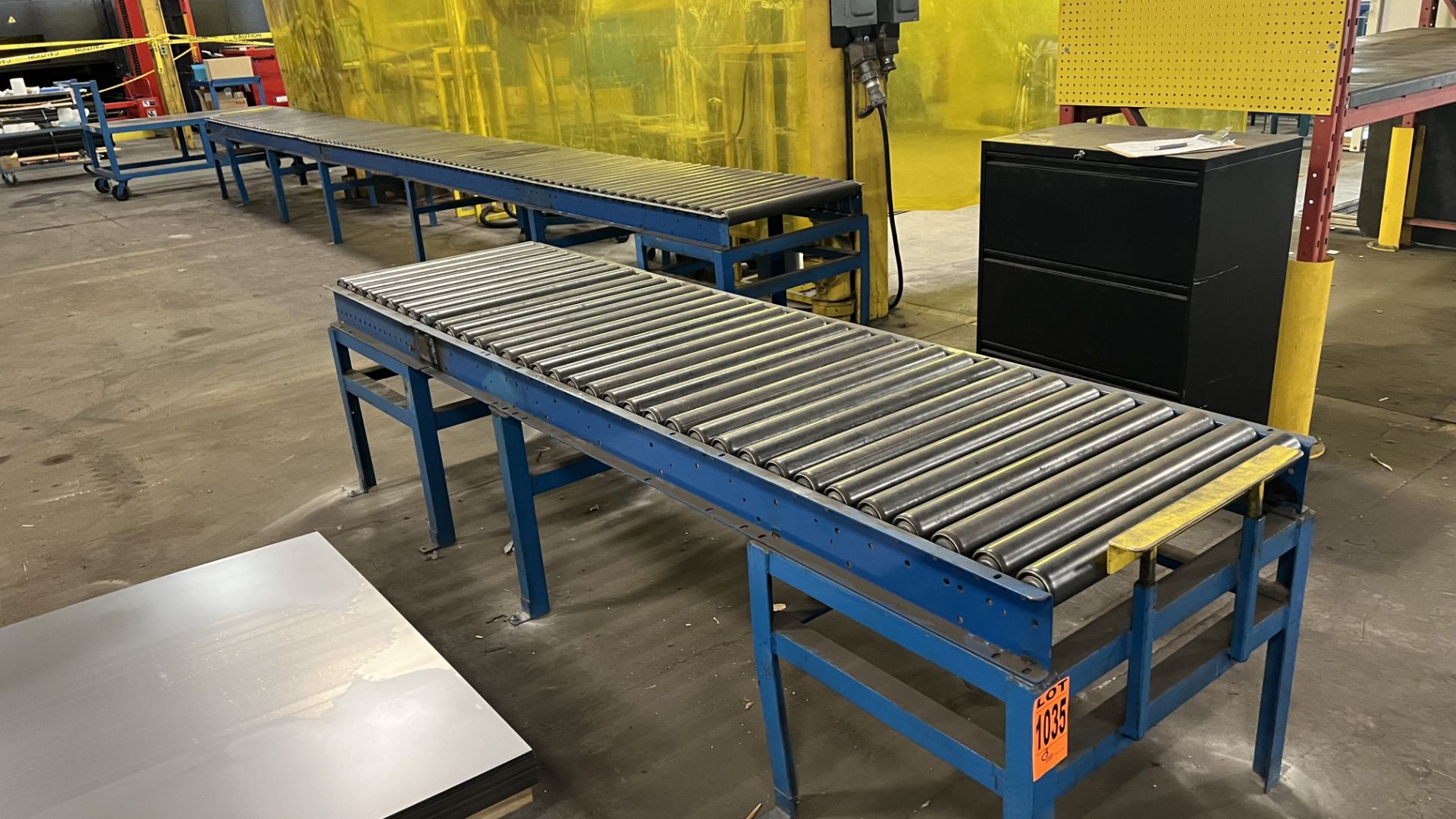 (2) Sections of manual roller conveyors, (1) 8' and (1) 20'