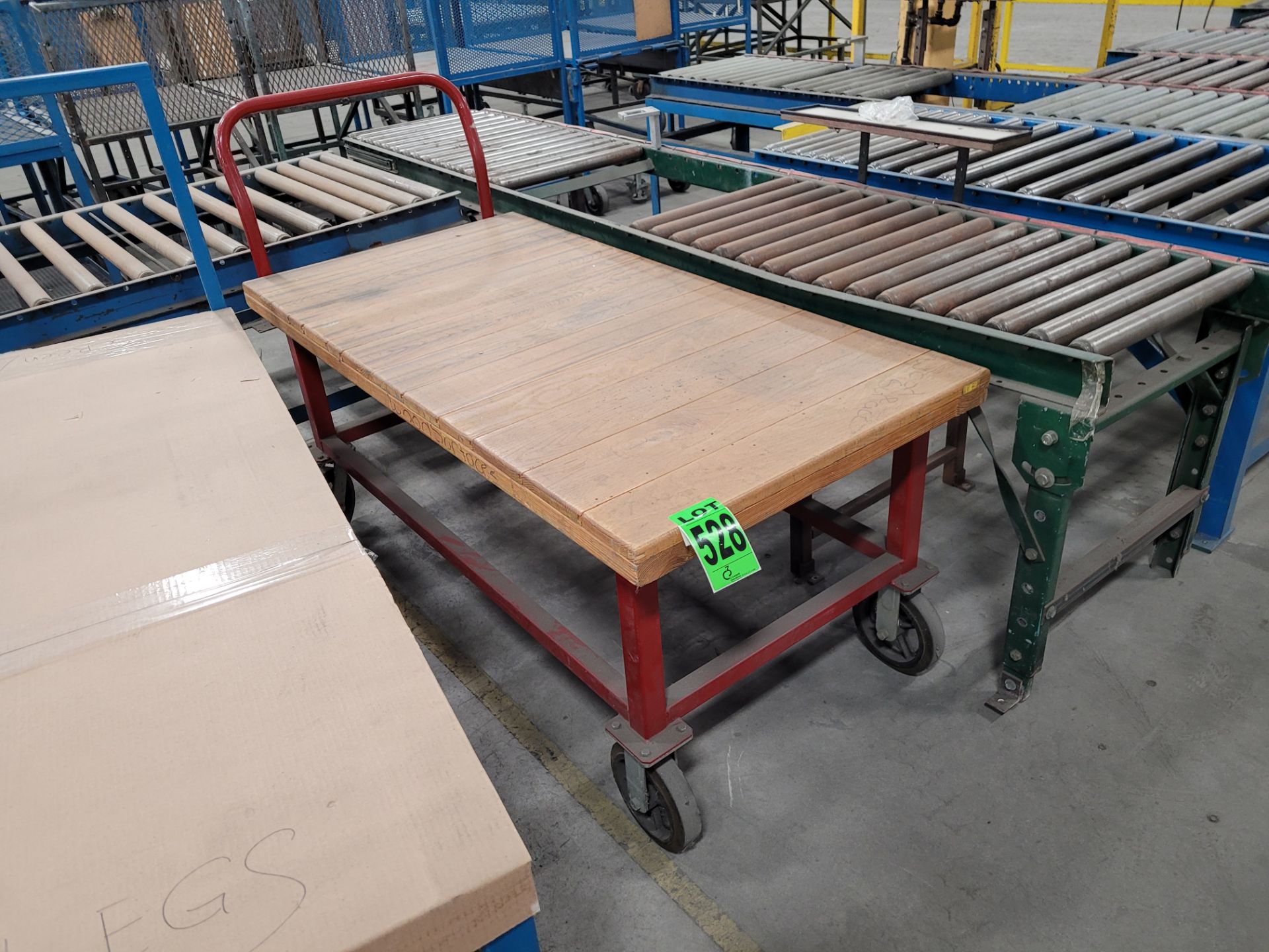 Steel platform cart w/ handle, on casters, w/ wood surface - Image 3 of 3