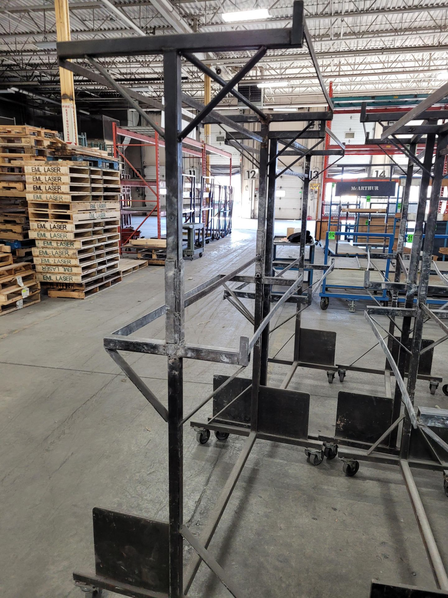 Lot of (8) mobile steel WIP racks, 2-level w/(4) 5' hanging racks, on casters - Image 6 of 6