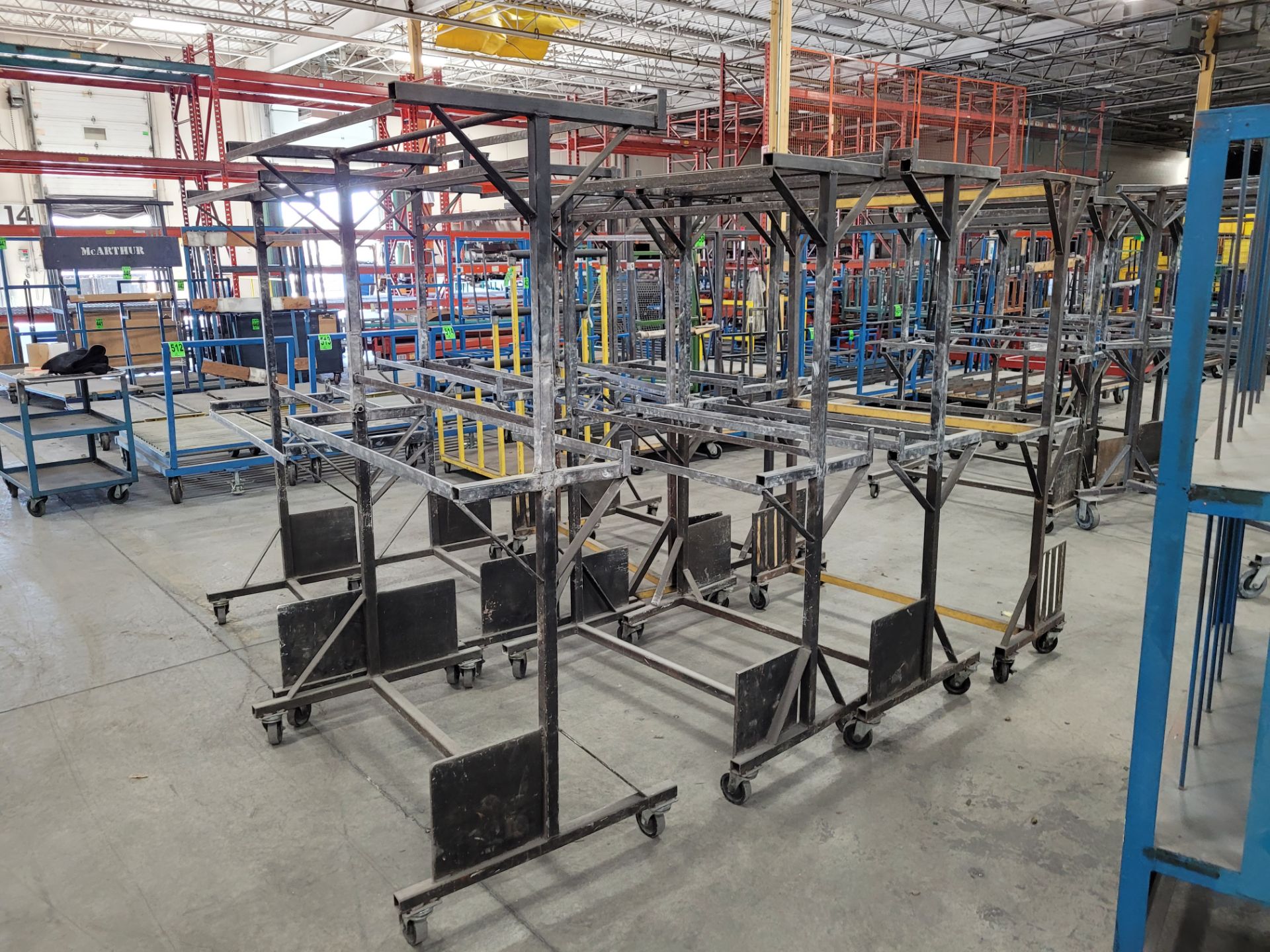 Lot of (8) mobile steel WIP racks, 2-level w/(4) 5' hanging racks, on casters - Image 4 of 6