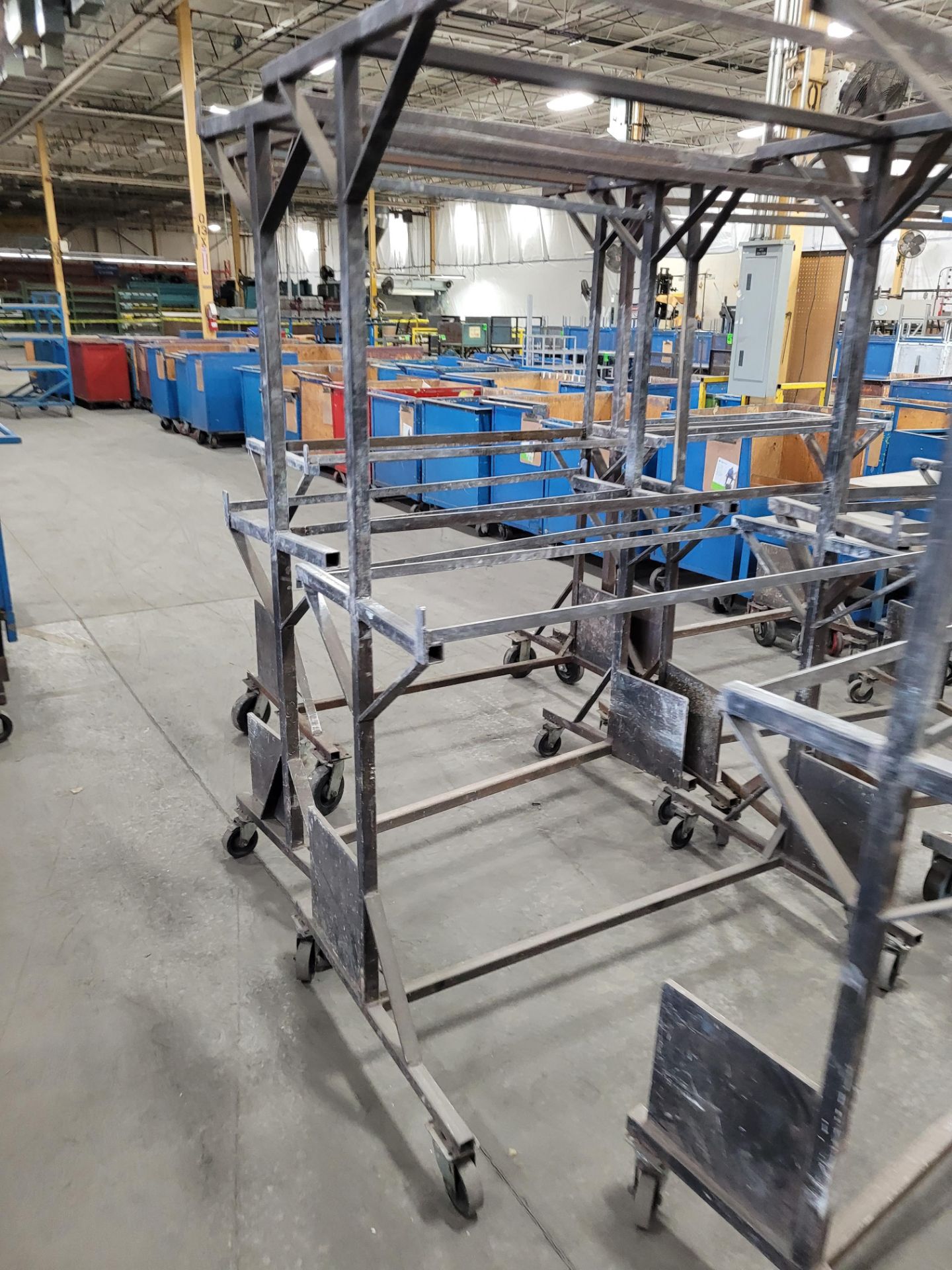 Lot of (8) mobile steel WIP racks, 2-level w/(4) 5' hanging racks, on casters - Image 2 of 6