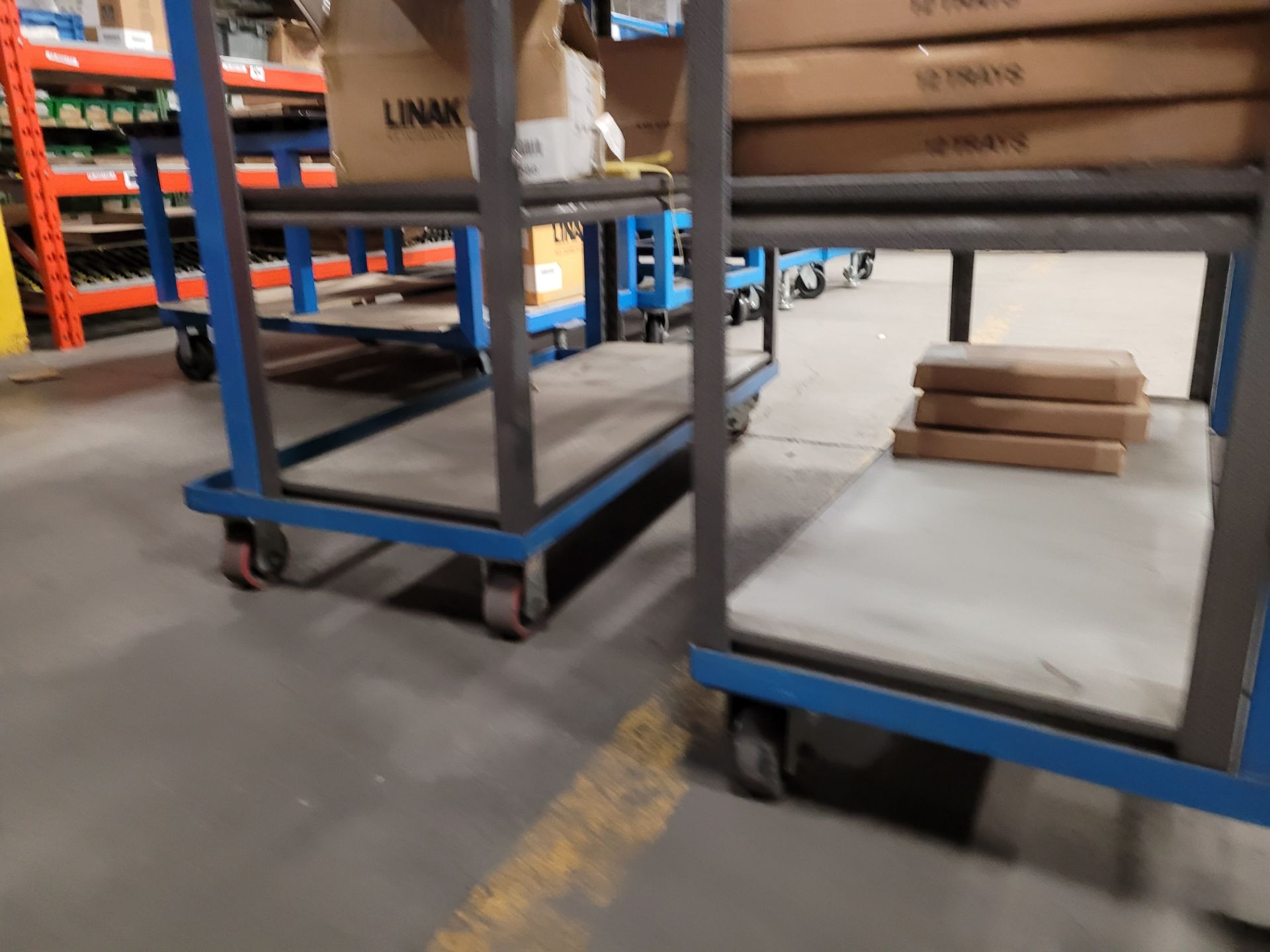 Lot of (2) sections of 5-level steel shelving units on casters - Image 4 of 5