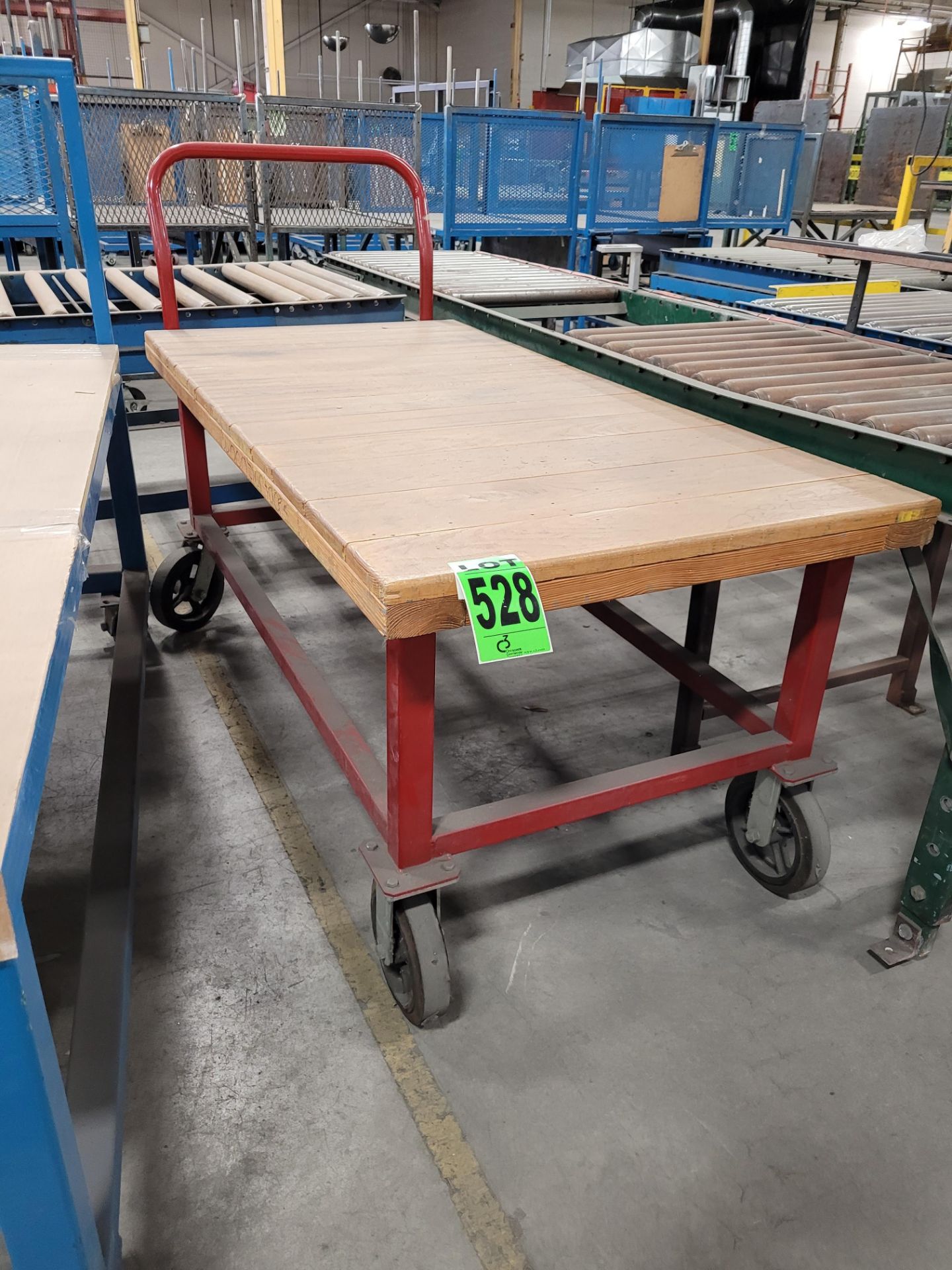 Steel platform cart w/ handle, on casters, w/ wood surface - Image 2 of 3