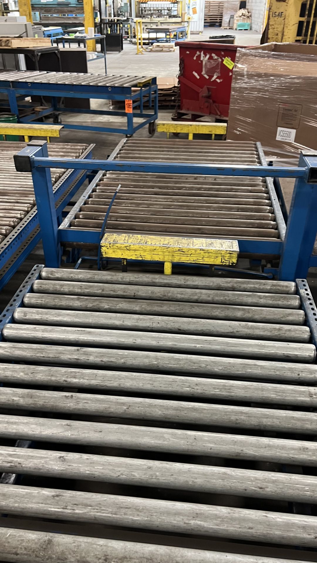 (3) Sections of mobile steel frame manual roller conveyor carts on casters w/ handle, foot lock and - Image 2 of 2