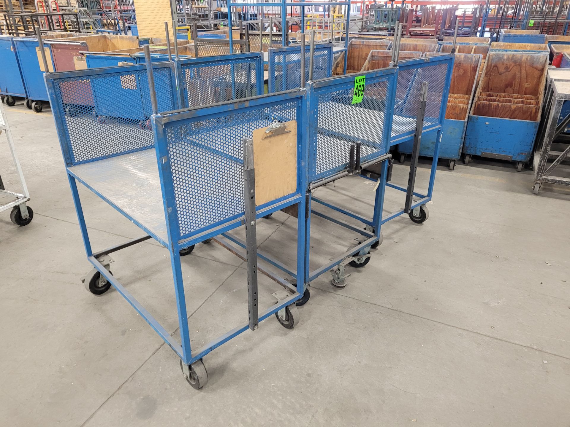 Lot of (3) steel-lattice carts w/handles, casters, wheel lock, (1) w/ expandable sides and floor loc - Image 5 of 5