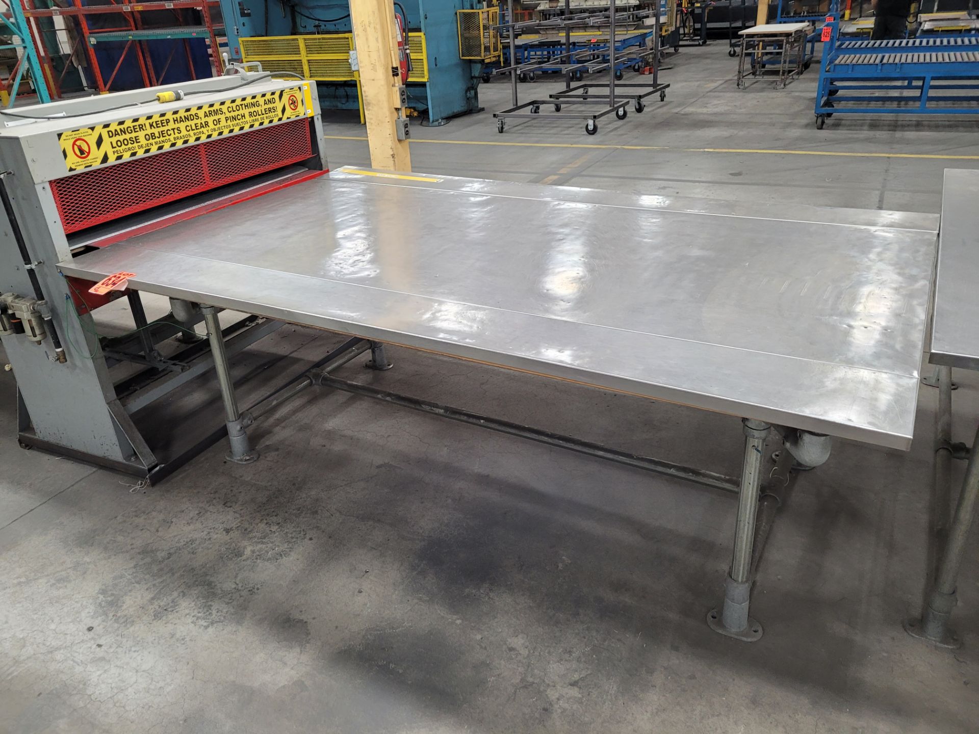 Preparation table w/ ss-sheet surface on plywood, w/ galvanized steel base