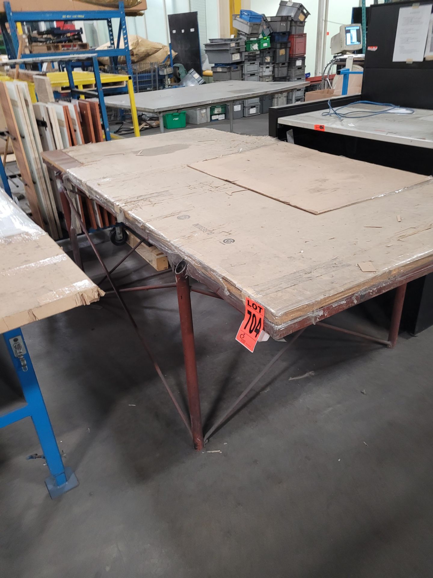 Steel frame worktable w/ composite and plywood surface