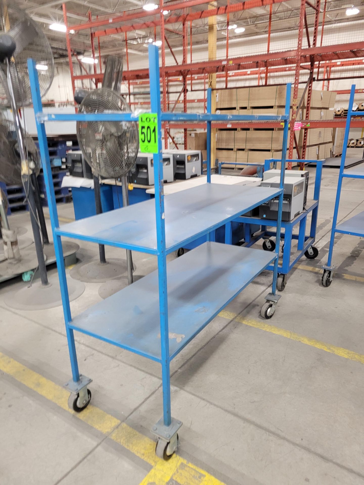 3-level mobile steel shelving unit on casters, 2' x 5' x 5' w/handles
