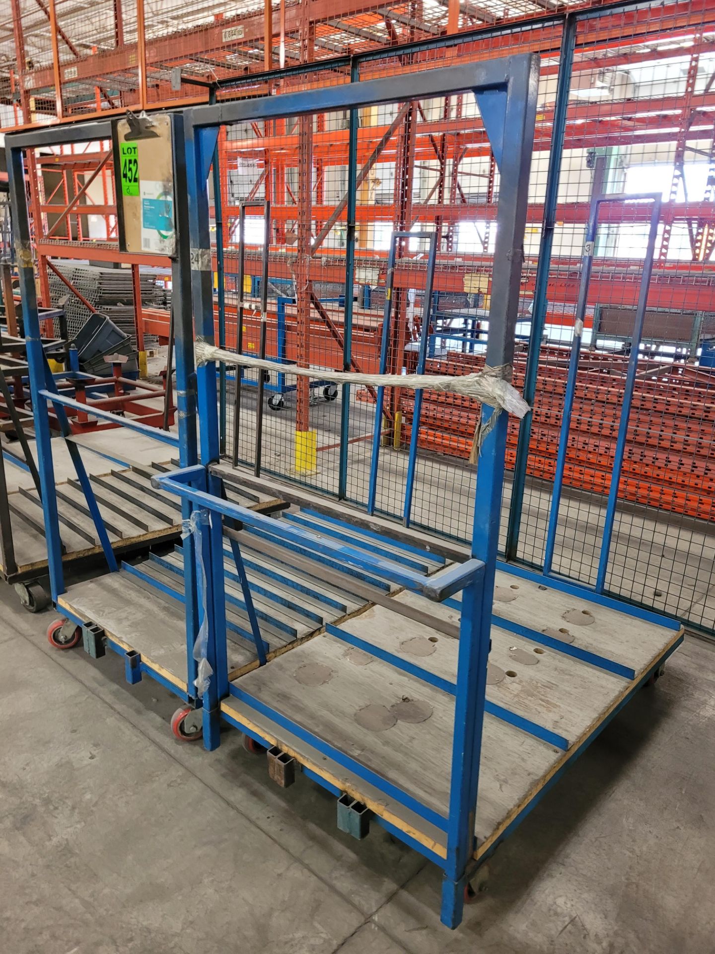 Lot of (2) steel carts, (1) w/ 9 steel dividers, (1) w/3 steel dividers, casters, removable steel si - Image 3 of 4