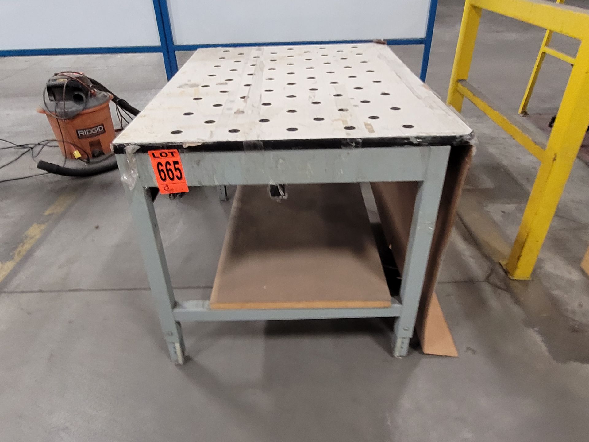 Steel frame table w/ specialty plywood surface w/ ball cut-outs - Image 4 of 5