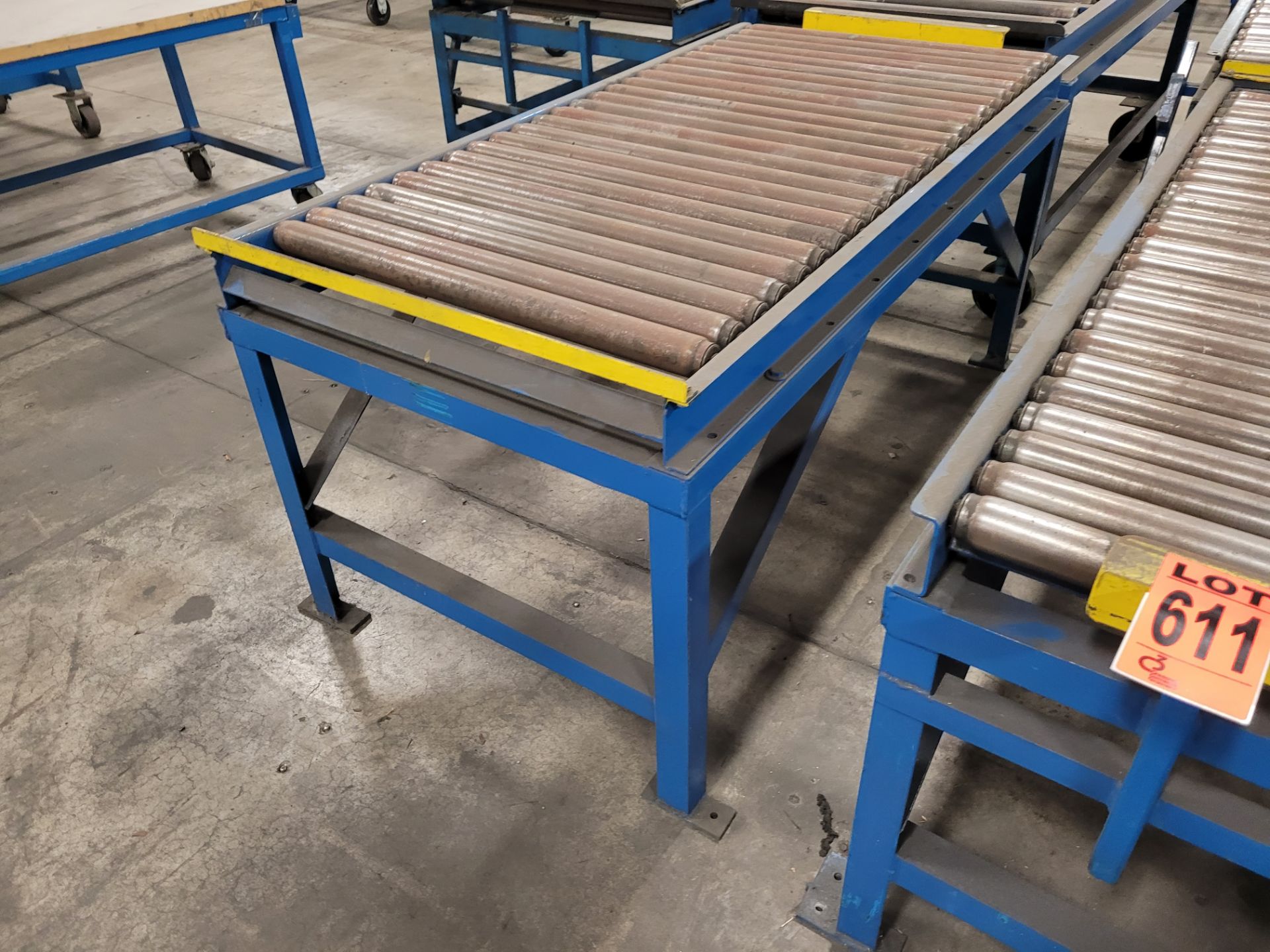 Lot of (2) Heavy-duty steel frame roller conveyors w/adjustable height backstops - Image 4 of 5