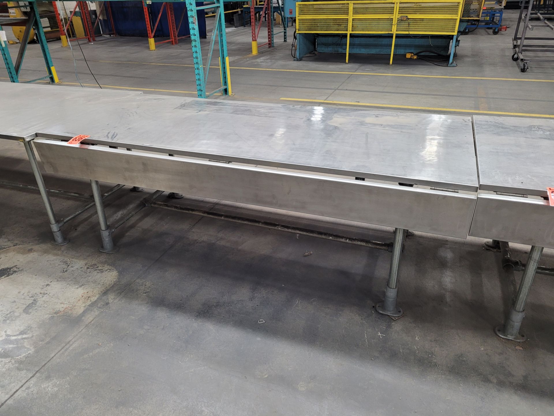 Preparation table w/ ss-sheet surface on plywood, expandable width, galvanized steel base