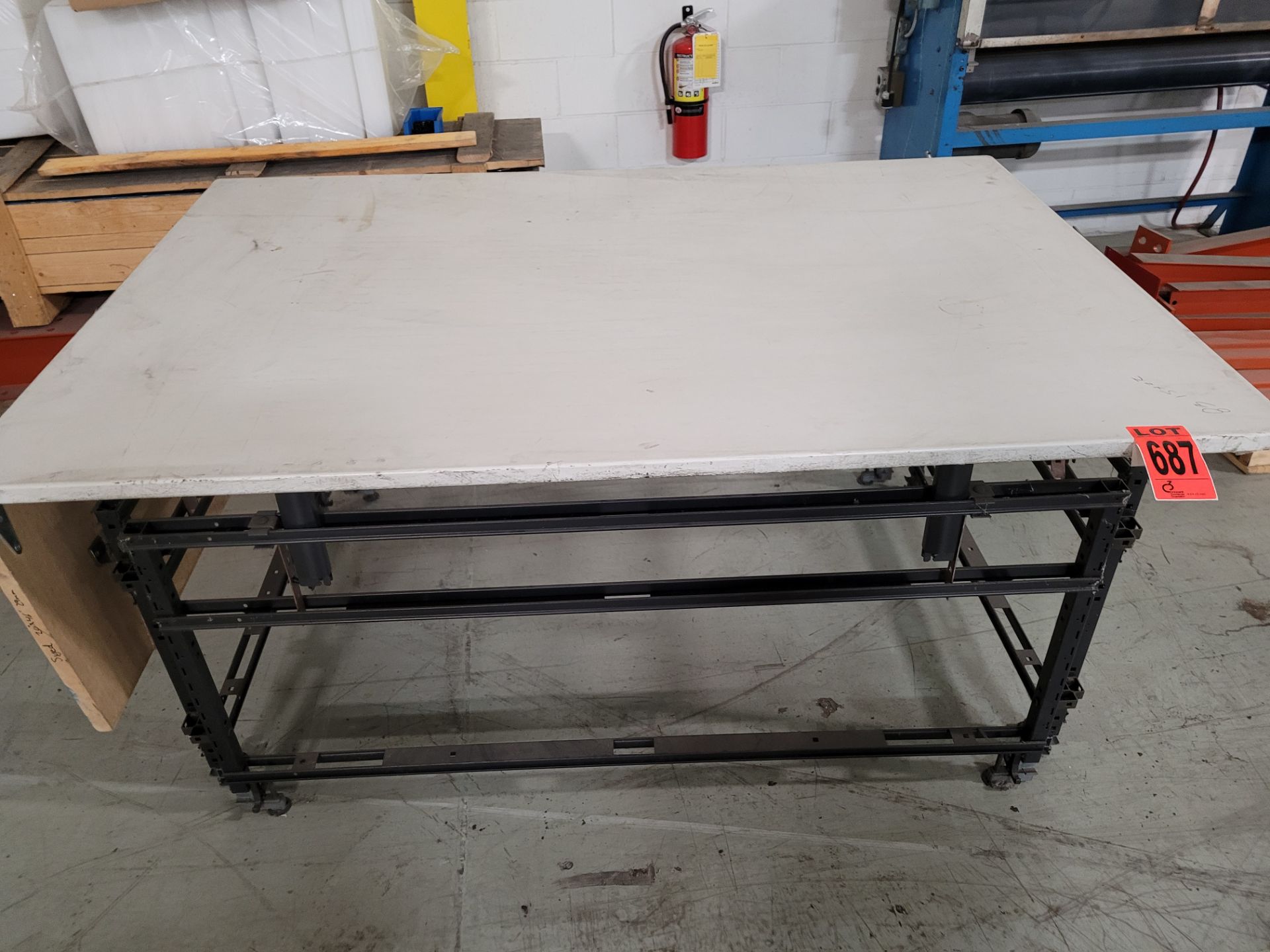 Steel frame worktable w/ composite surface, plywood extension piece - Image 2 of 3