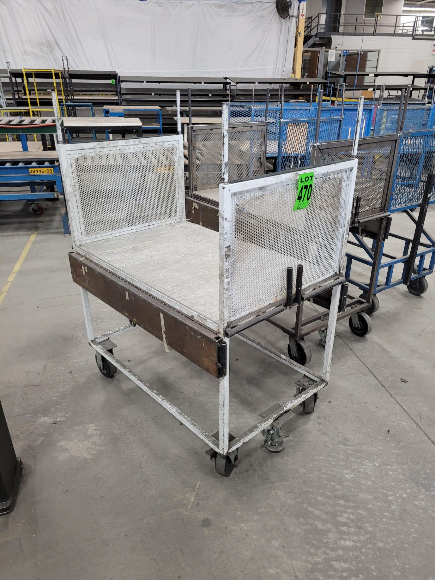 Lot of (3) steel-lattice carts w/handles, casters, wheel lock, (2) w/ expandable sides and floor loc - Image 2 of 4