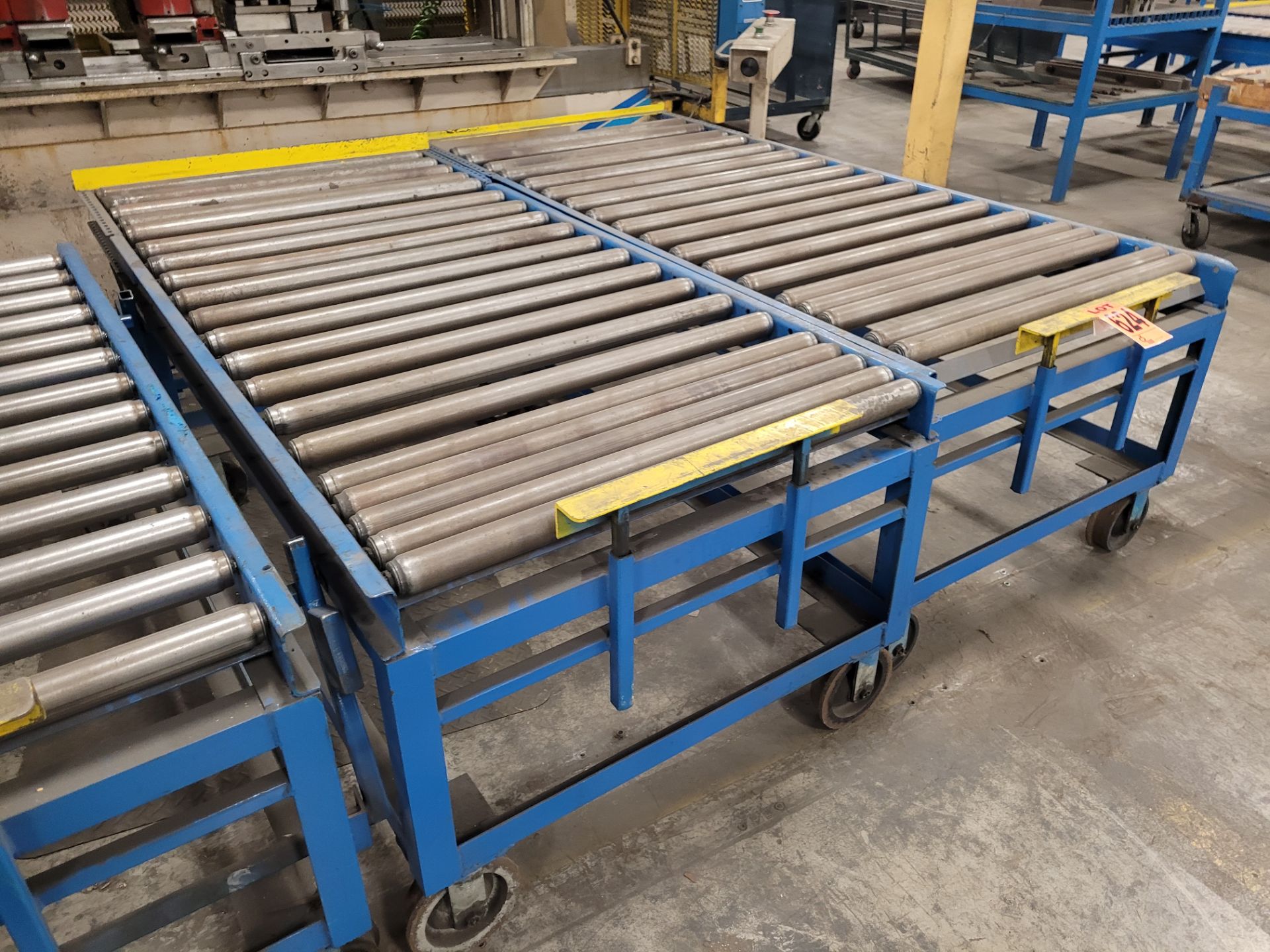 Lot of (4) steel frame manual roller conveyors, ea. w/(2) casters and (2) rail wheels, w/ adjustable - Image 10 of 13