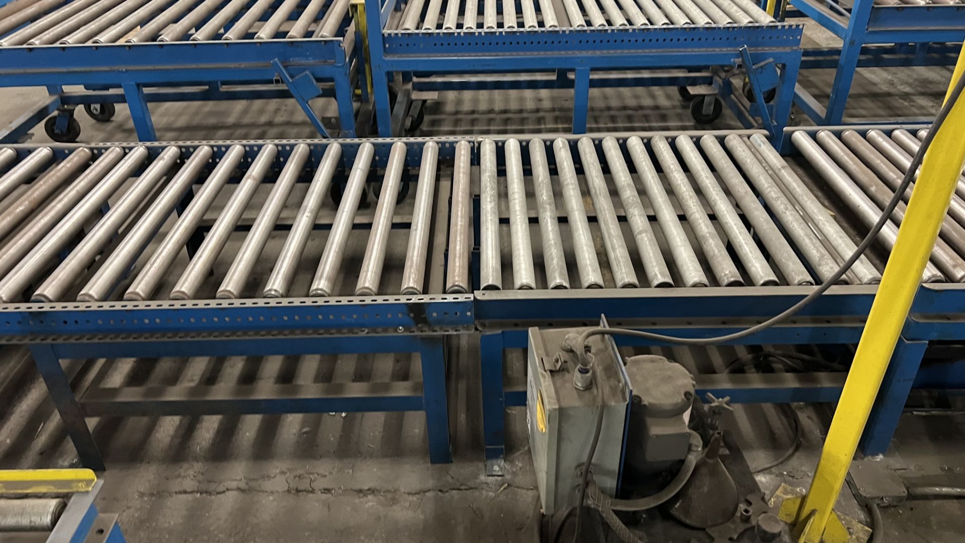 Lot of (2) steel frame manual roller conveyors w/ handles, casters, foot lock and adjustable height - Image 3 of 7