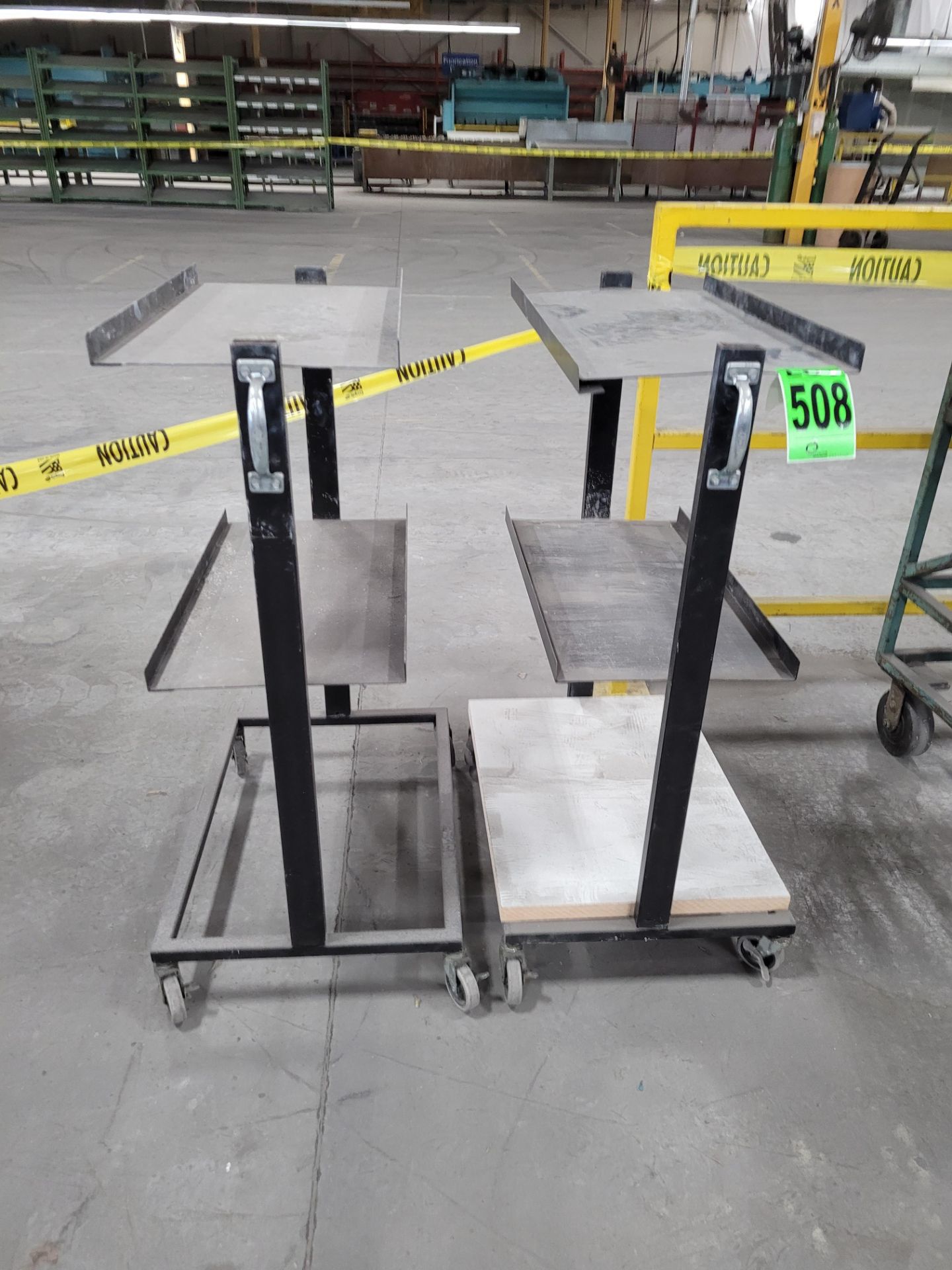 Lot of (3) 3-level mobile racks on lockable casters, w/handles