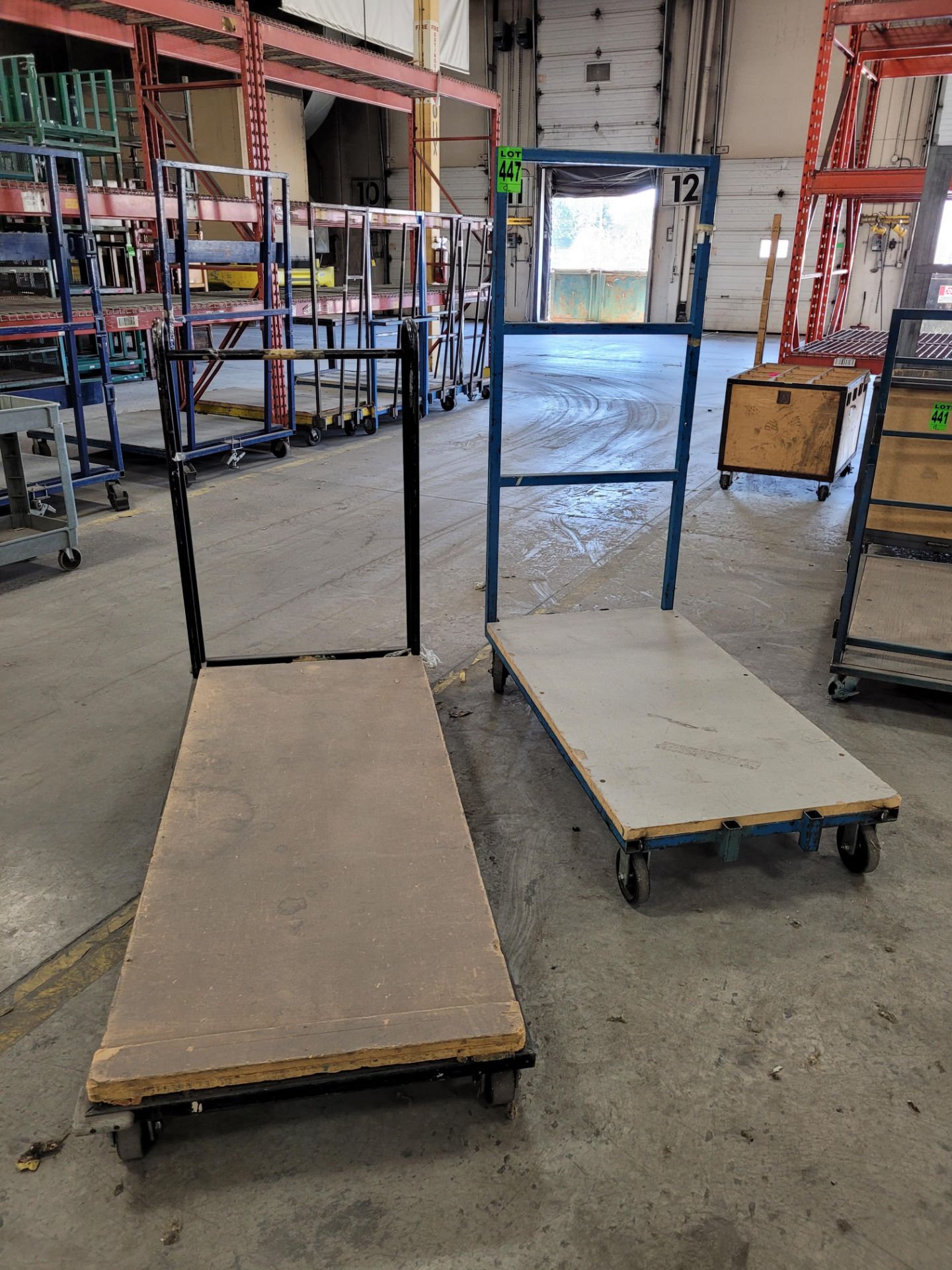Lot of (2) steel platform carts w/ 3" plywood base, on casters