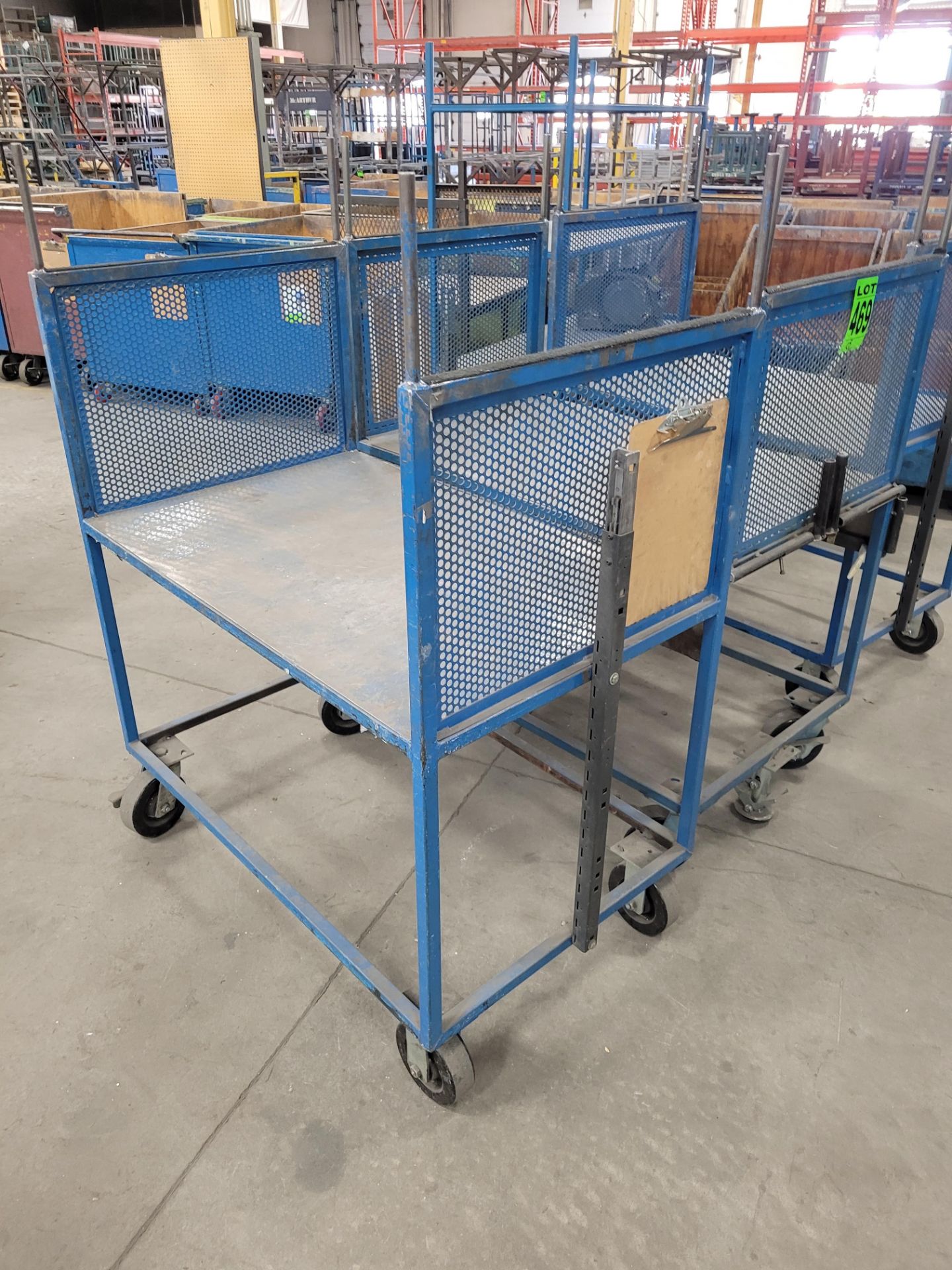 Lot of (3) steel-lattice carts w/handles, casters, wheel lock, (1) w/ expandable sides and floor loc - Image 4 of 5