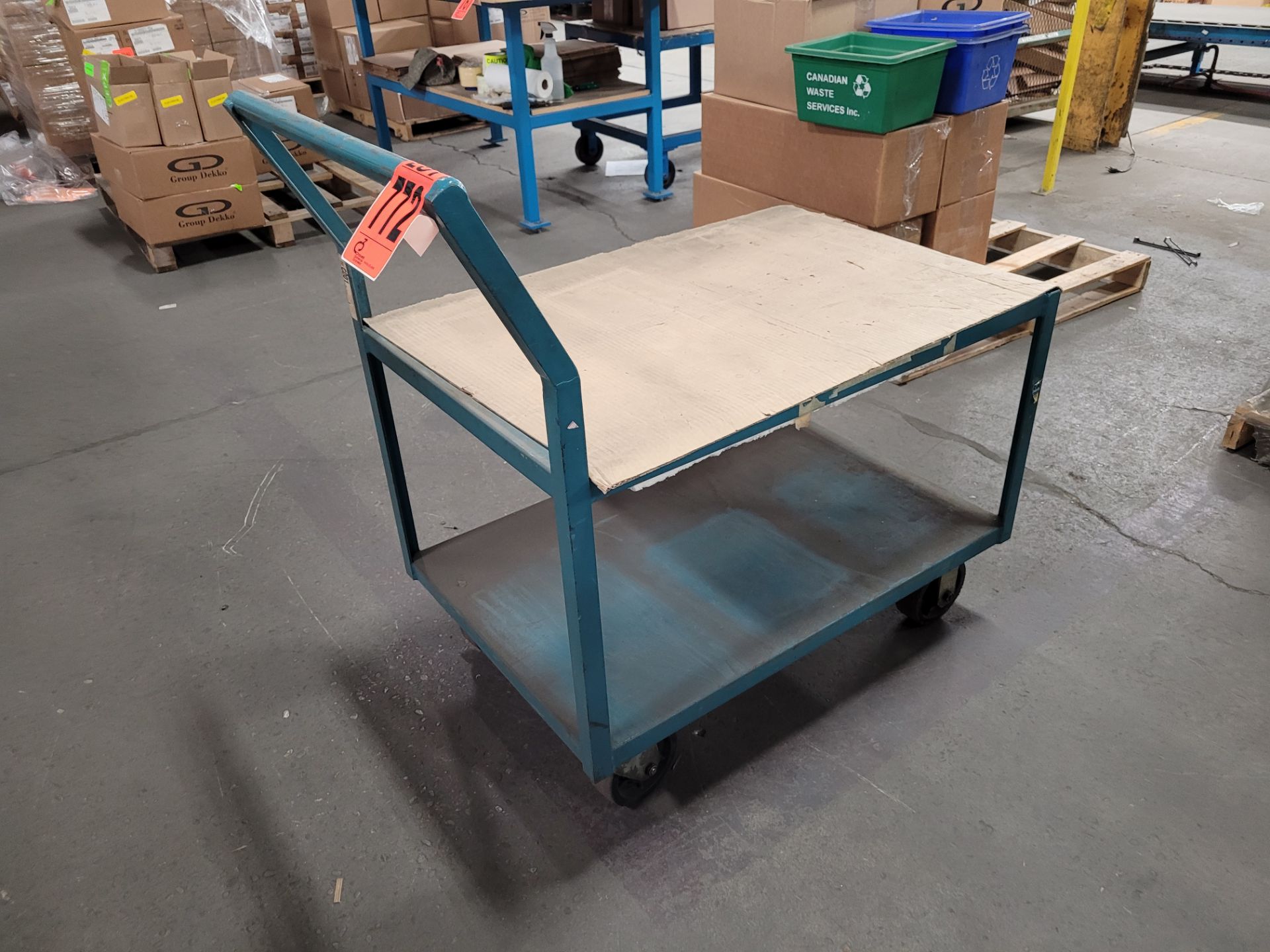 2-level steel platform cart on lockable casters, w/ handle