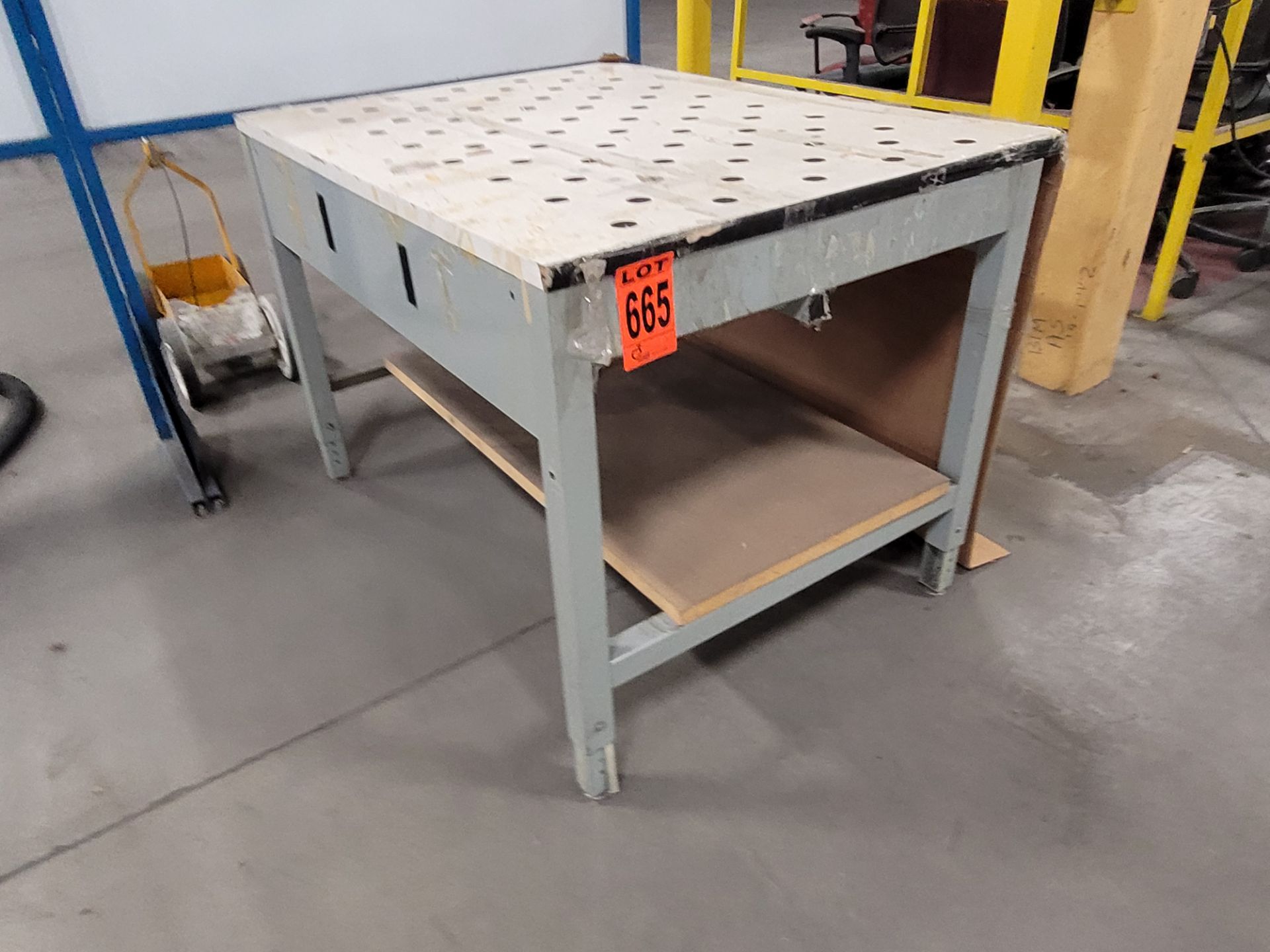 Steel frame table w/ specialty plywood surface w/ ball cut-outs - Image 2 of 5