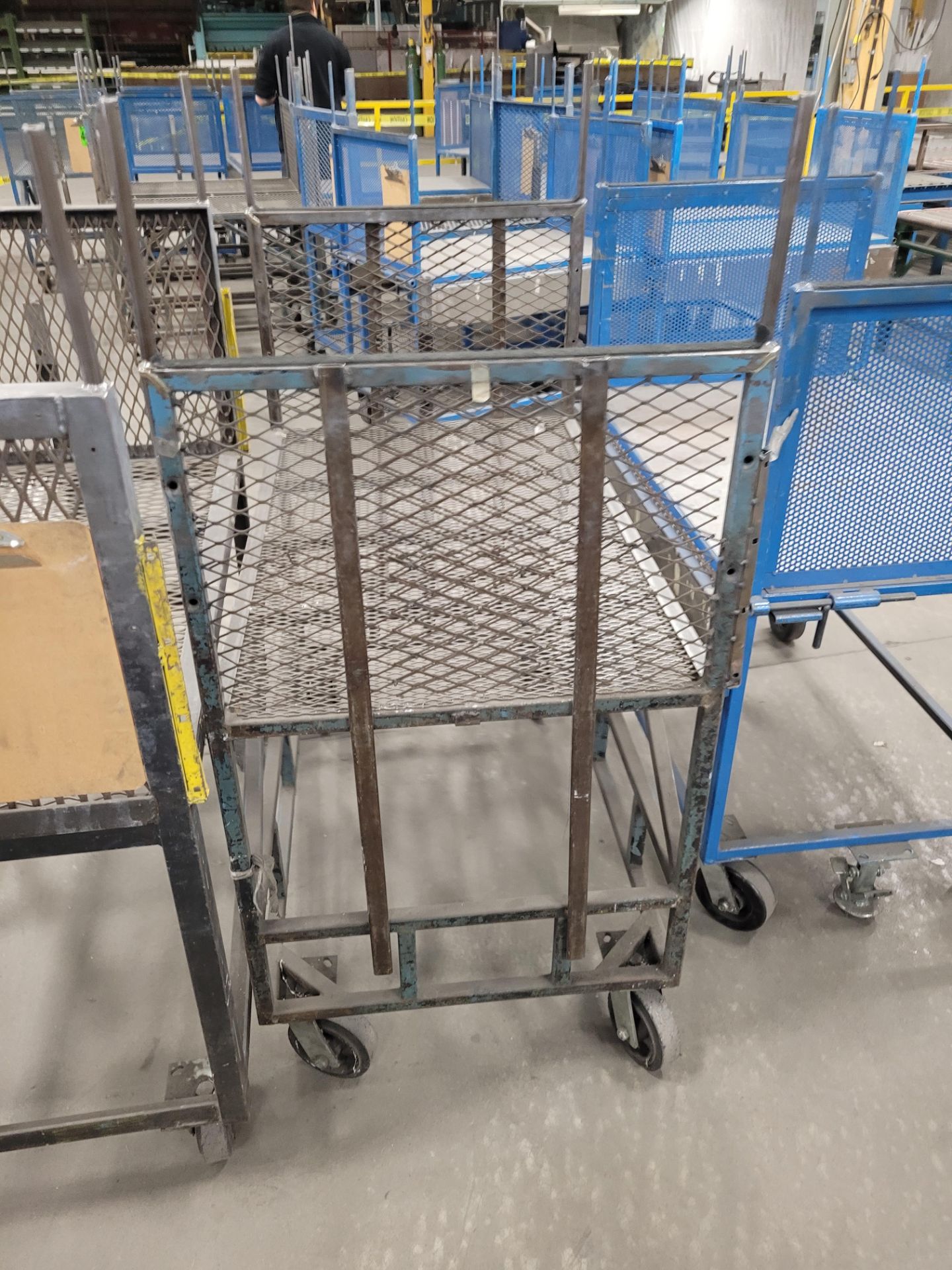 Lot of (3) steel-lattice carts w/handles, casters, wheel lock, (1) w/ expandable sides and floor loc - Image 3 of 4