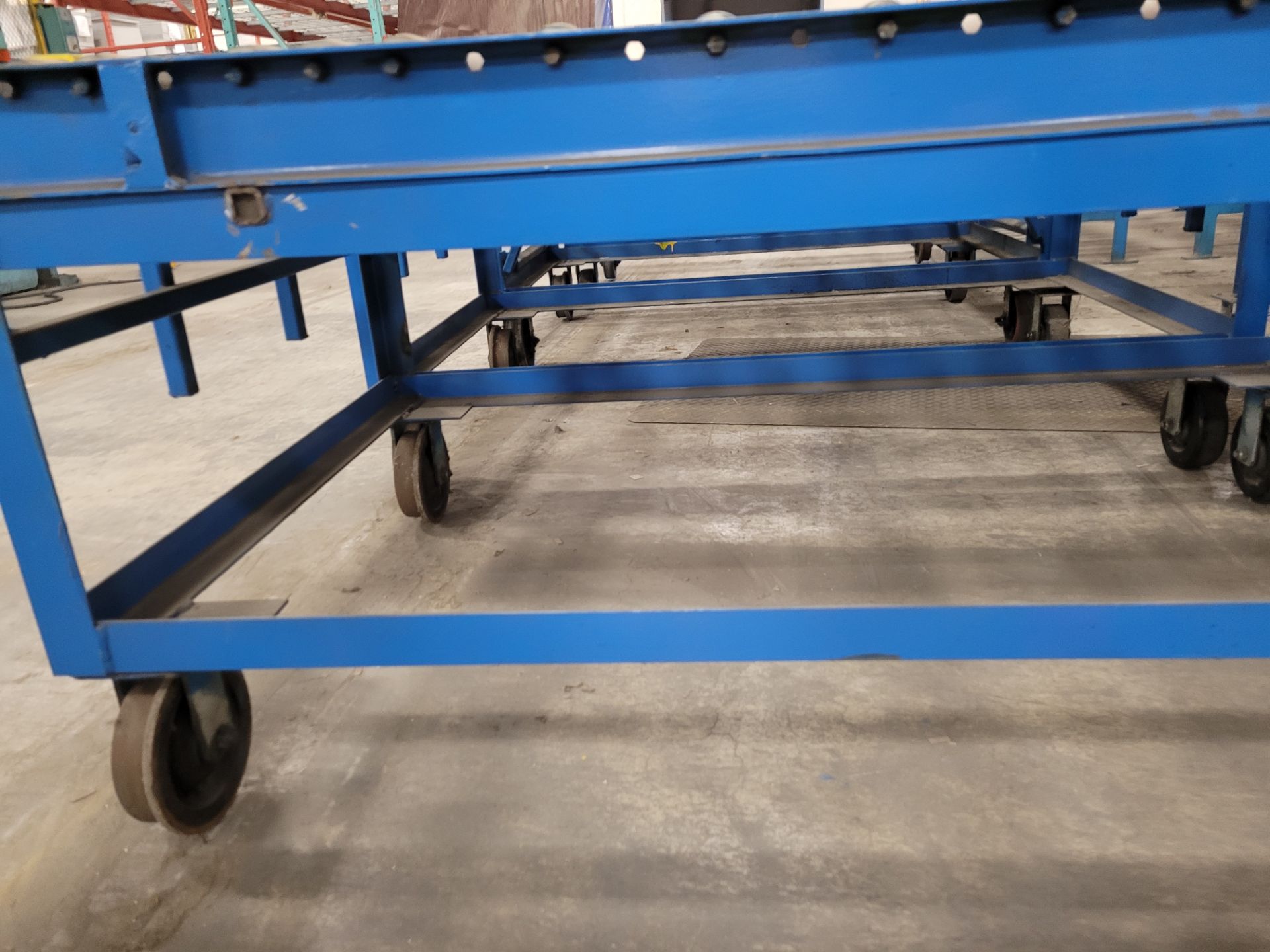 Lot of (4) steel frame manual roller conveyors, ea. w/(2) casters and (2) rail wheels, w/ adjustable - Image 13 of 13