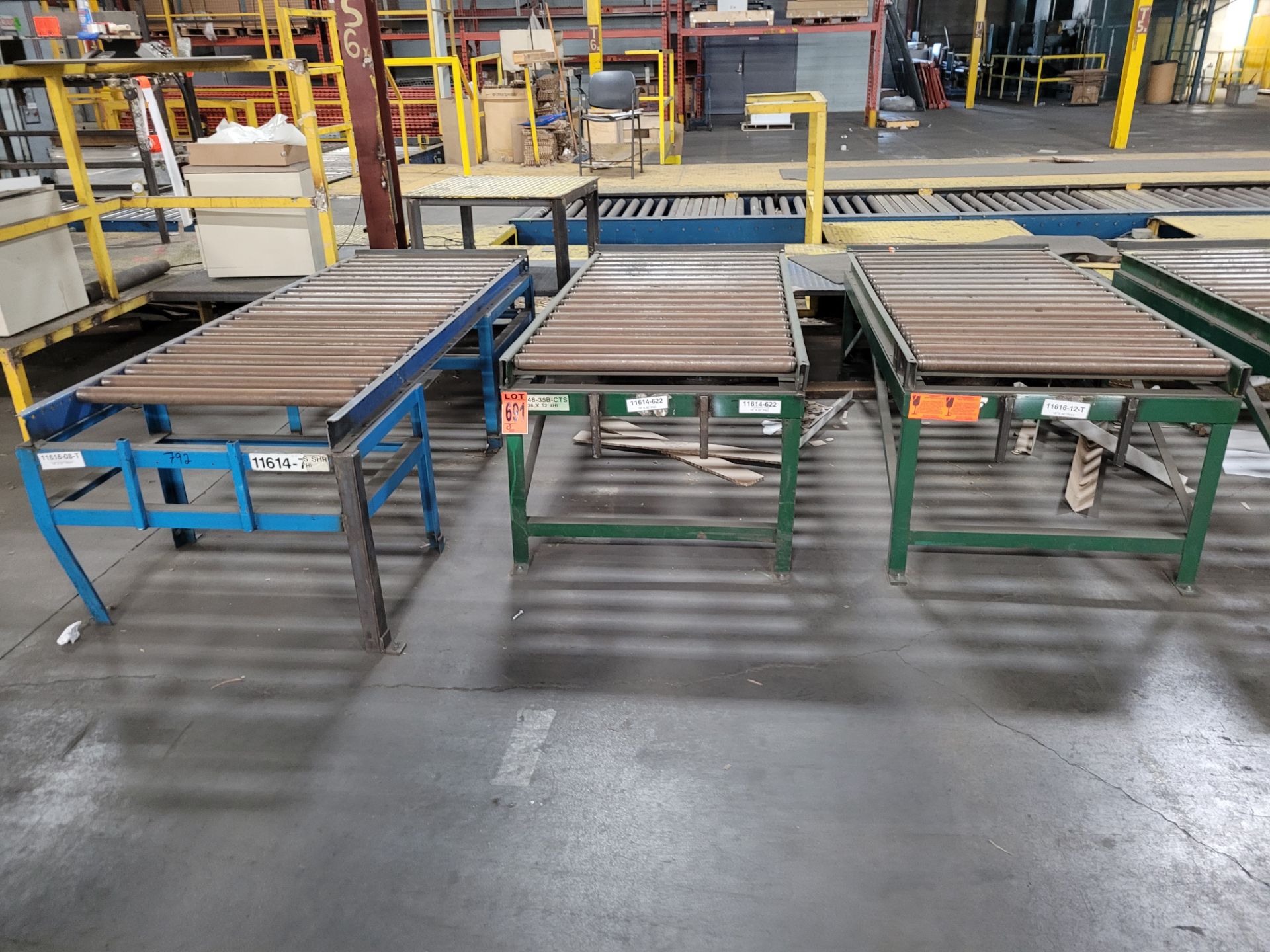 Lot of (3) manual roller conveyors