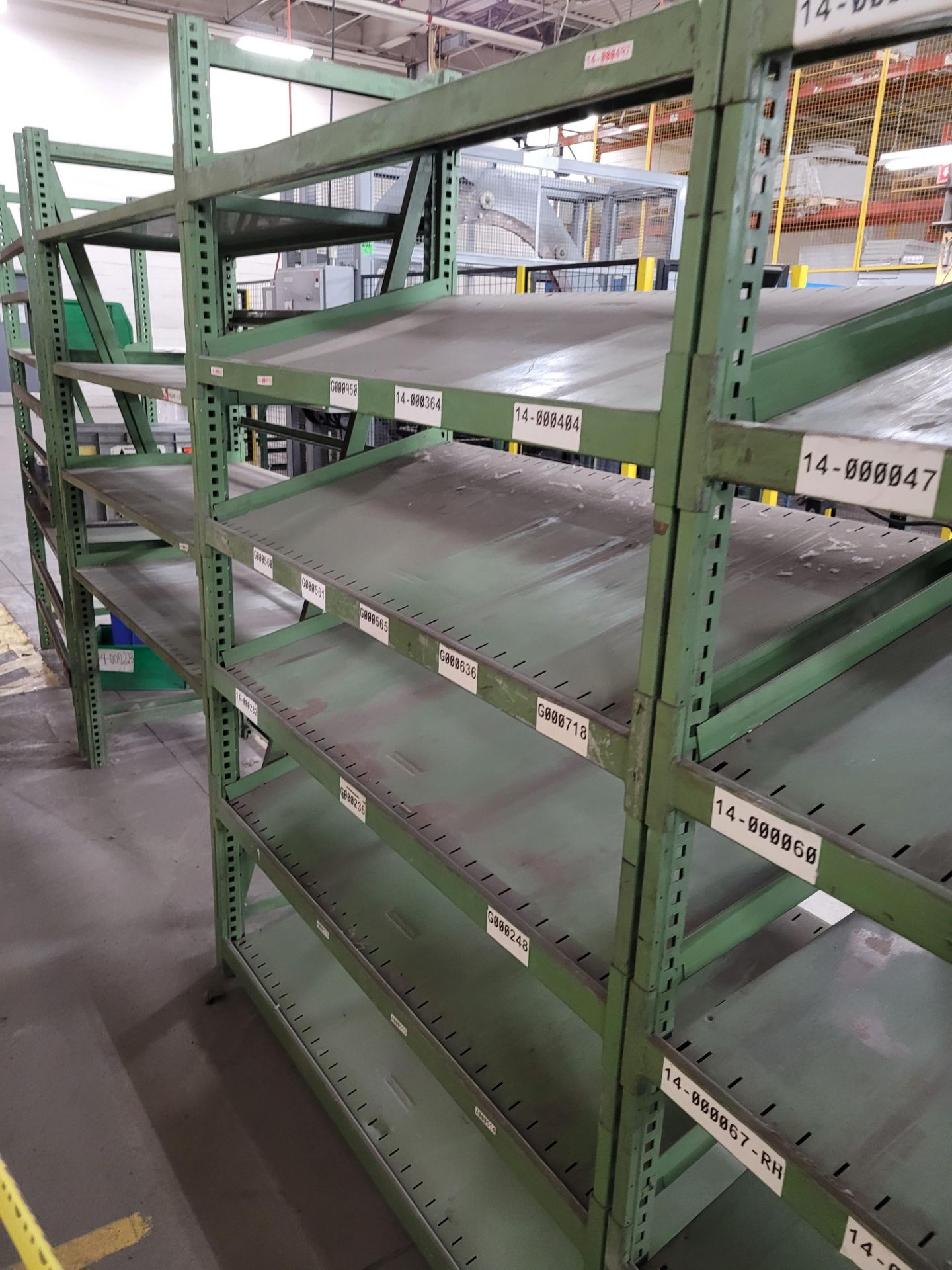 Lot of (8) sections of 6-level inclined teardrop shelving units, (45) shelves, (16) uprights - Image 8 of 14