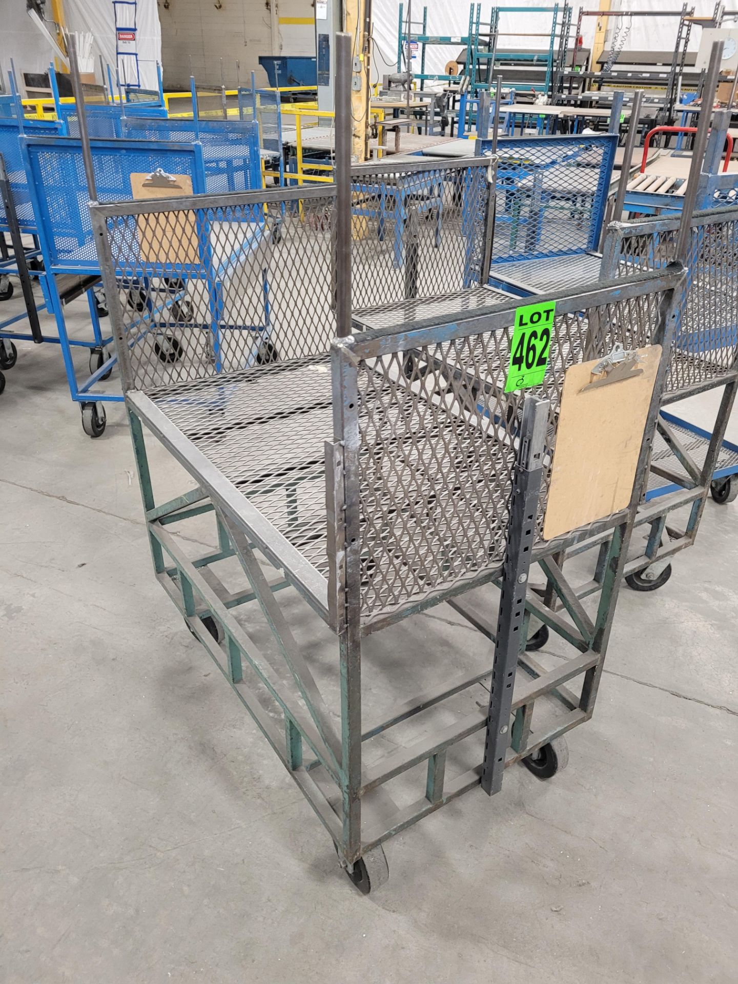 Lot of (3) steel-lattice carts w/ casters, (1) w/ shelf, 2-sided - Image 2 of 4