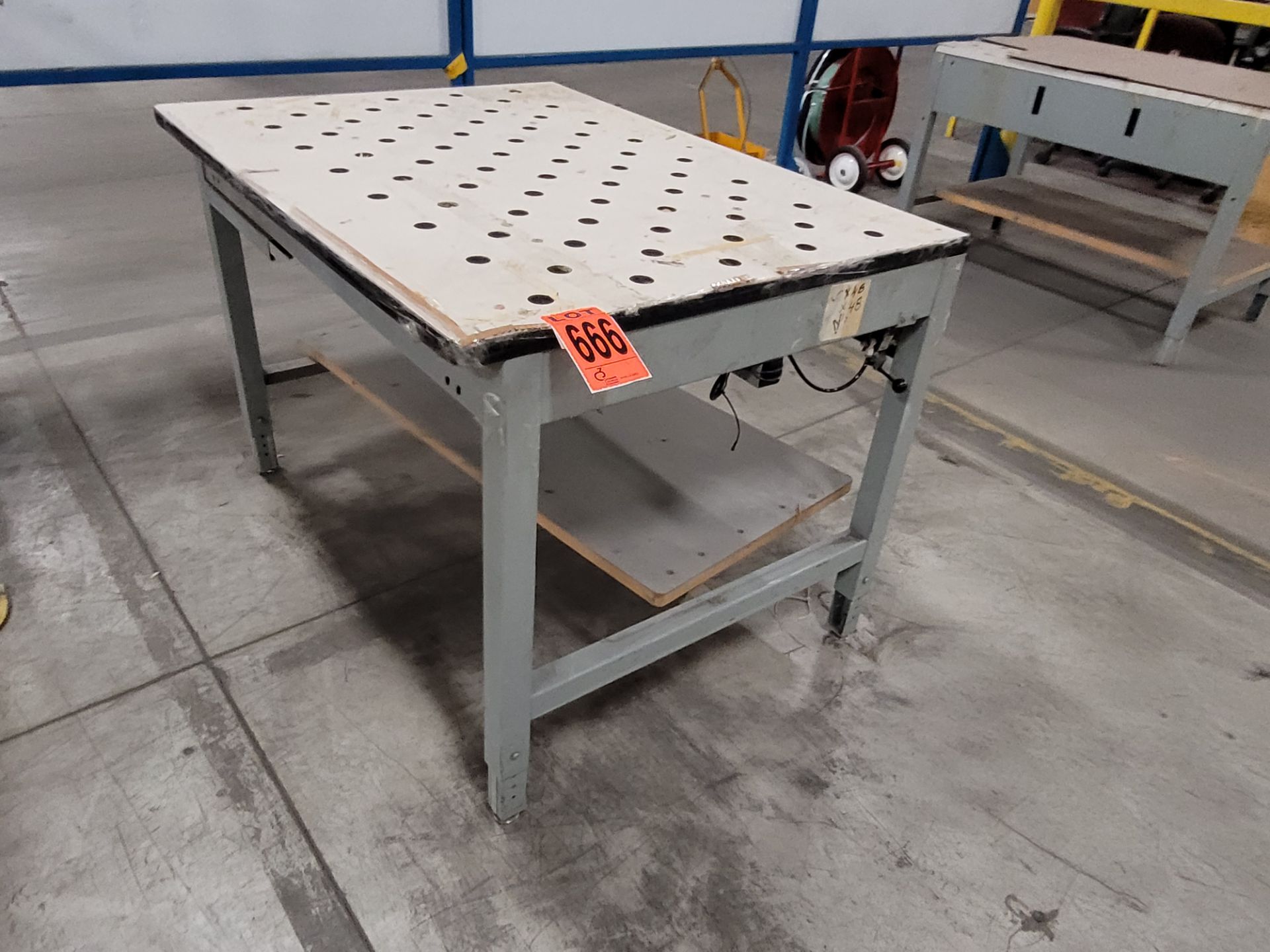 Steel frame table w/ specialty plywood surface w/ ball cut-outs, controller - Image 2 of 5