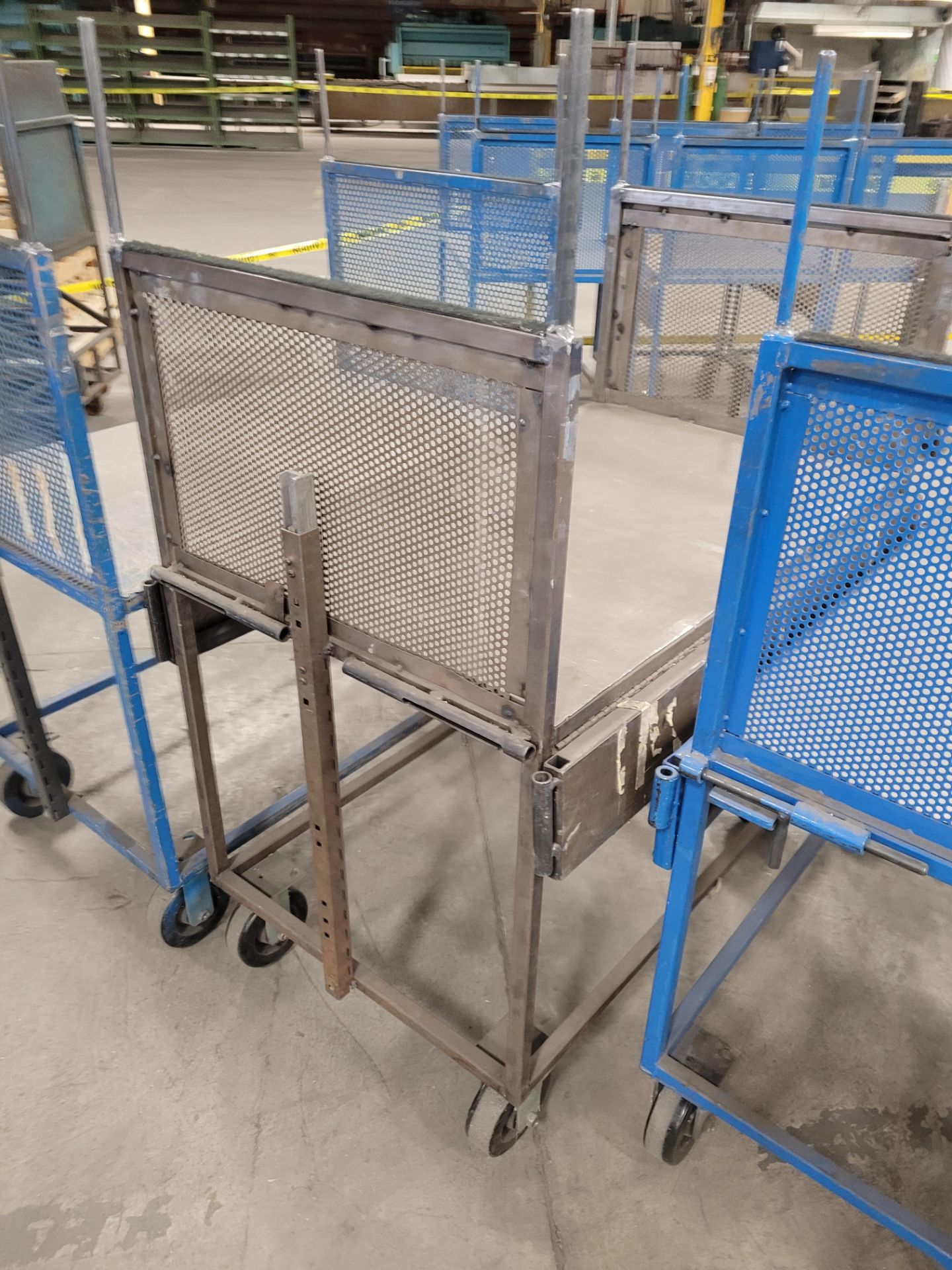 Lot of (4) steel-lattice carts w/handles, casters, wheel lock, (2) w/ expandable sides and (2) w/flo - Image 4 of 10