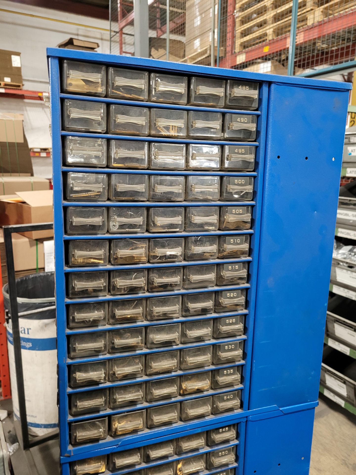 12-section steel carousel parts cabinet, 250 drawers on 360 degree rotating base and complete conten - Image 9 of 11