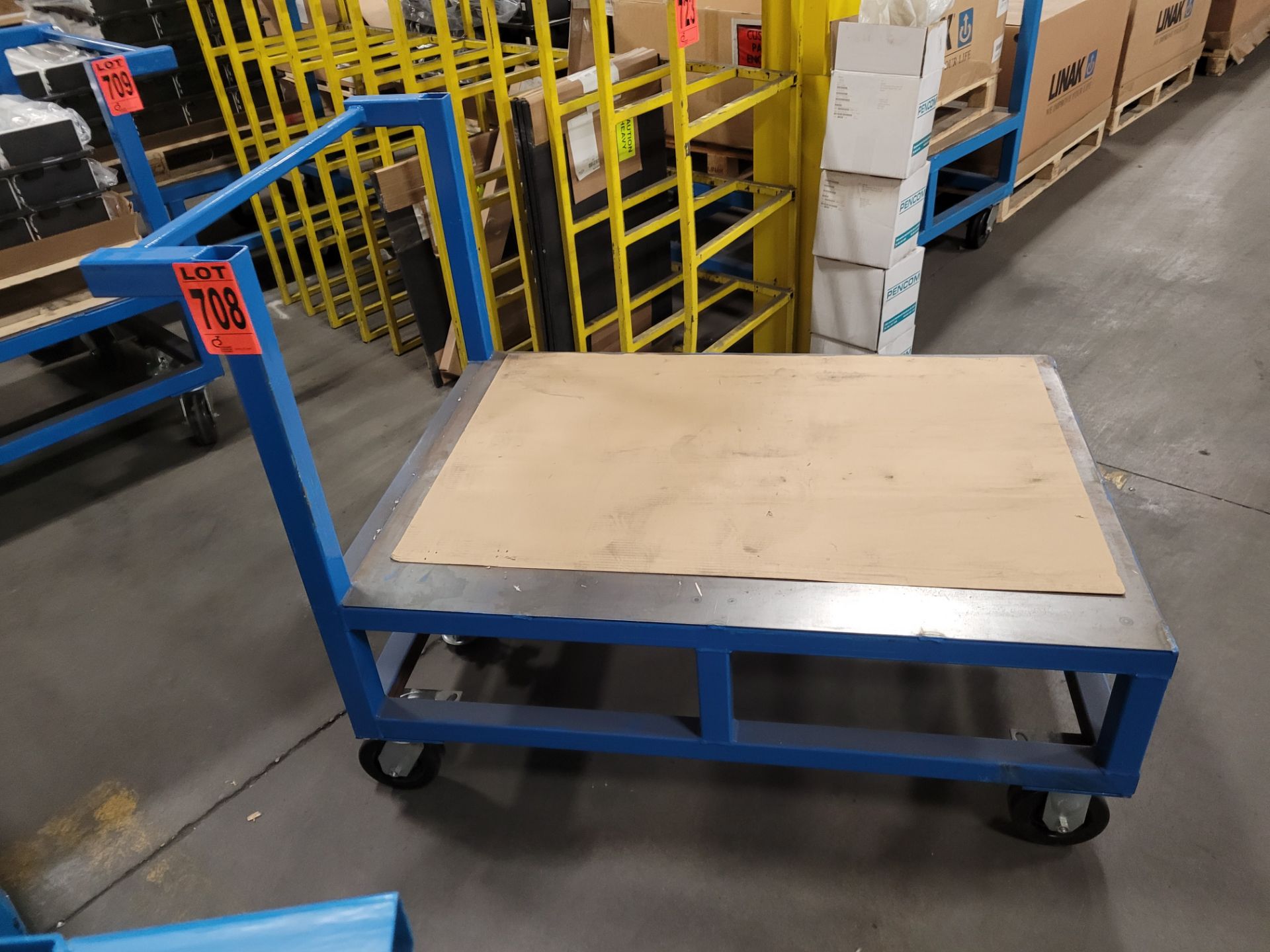 Steel platform cart on casters, w/handle, floor lock - Image 4 of 4