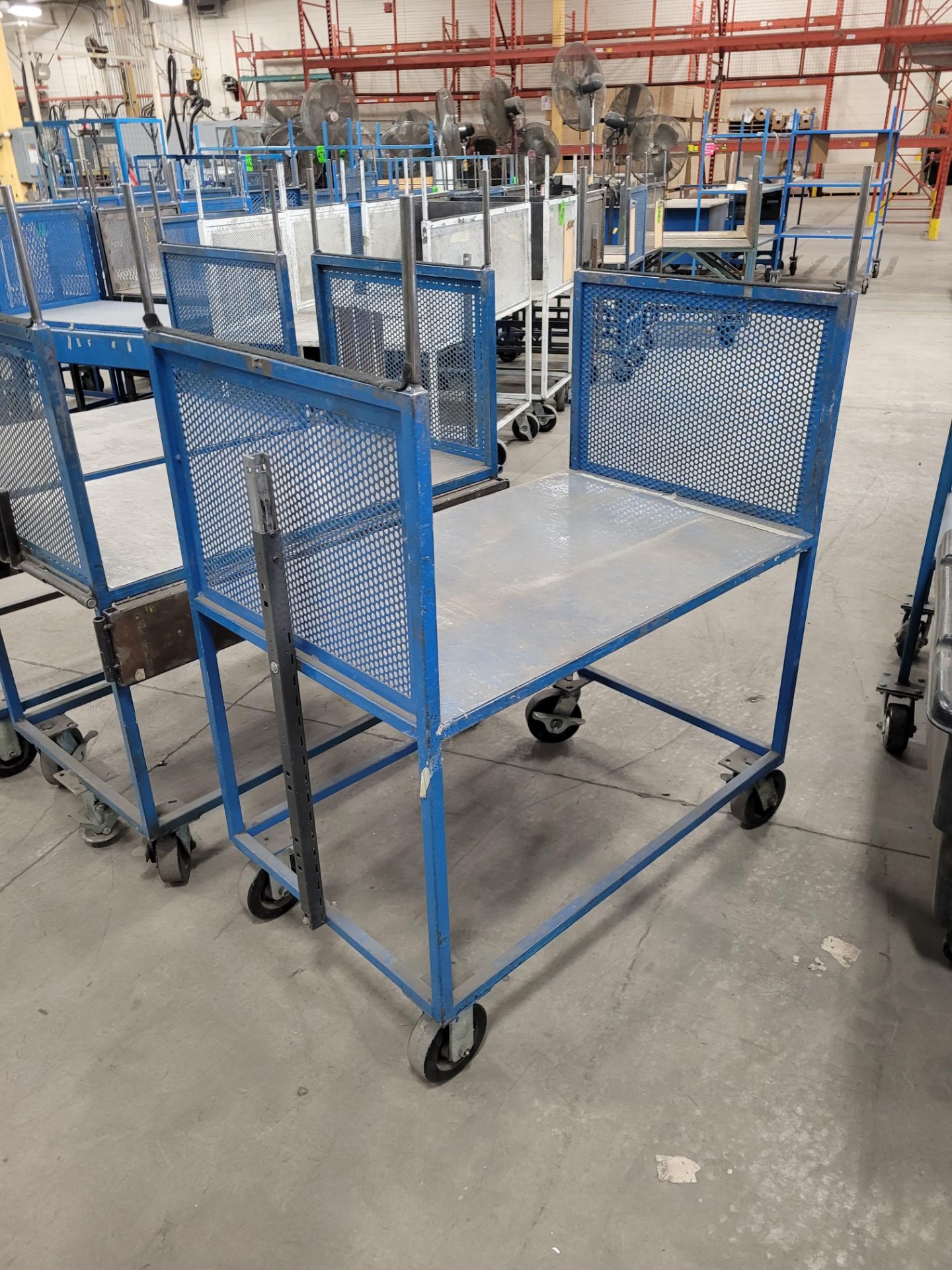 Lot of (3) steel-lattice carts w/handles, casters, wheel lock, (1) w/ expandable sides and floor loc - Image 2 of 5