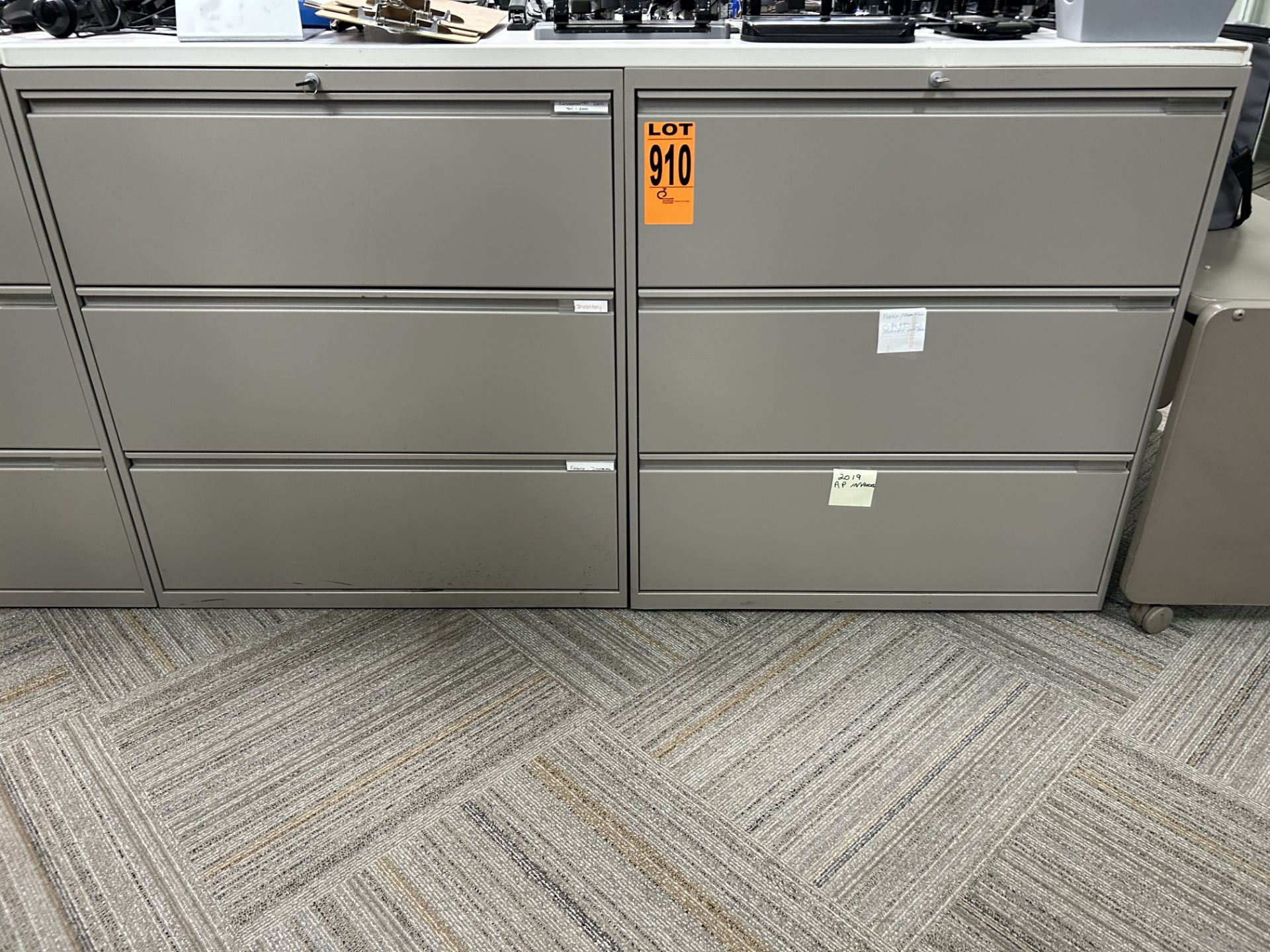 Lot of (2) 3-Level horizontal steel filing cabinets w/keys