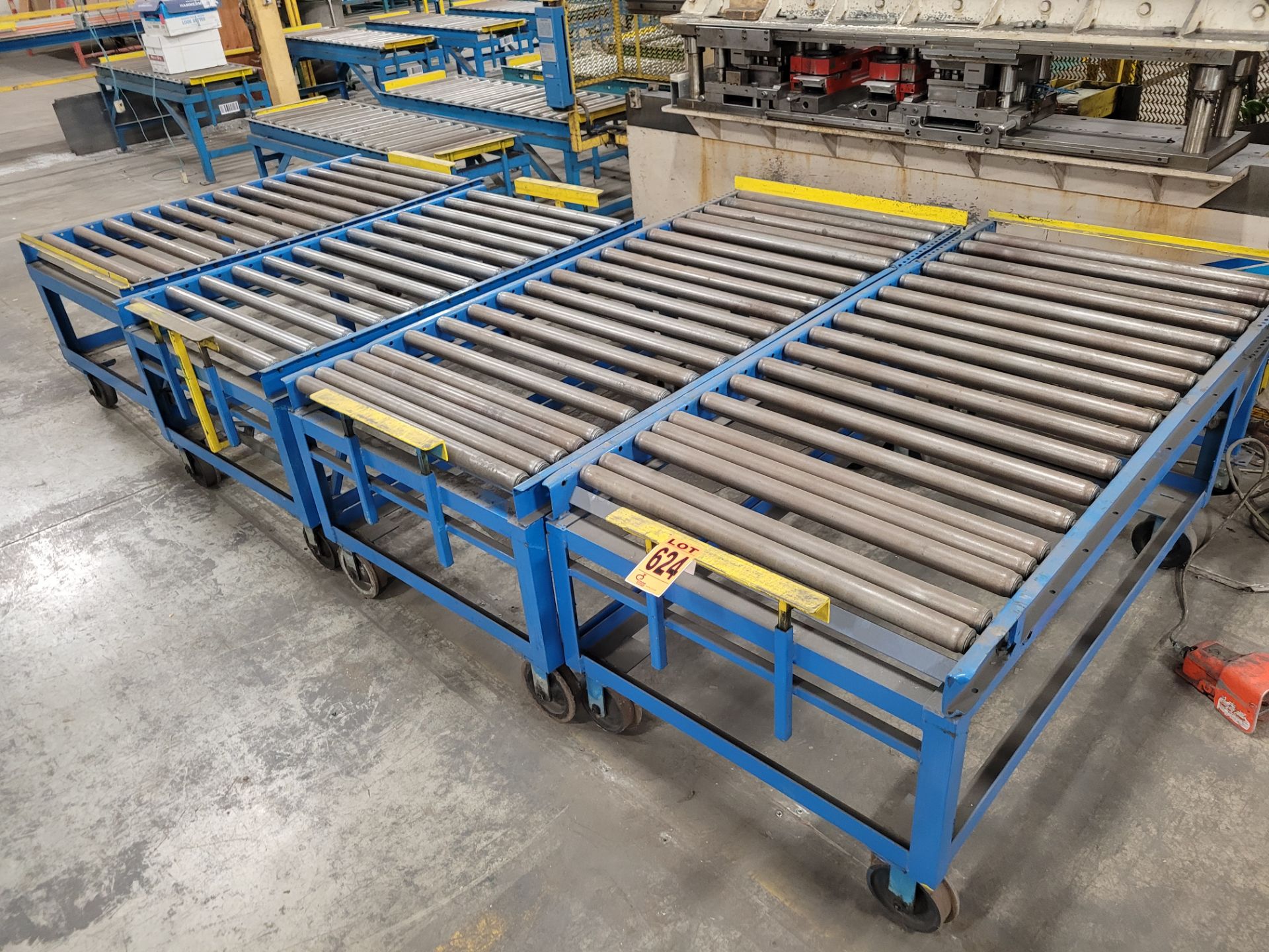Lot of (4) steel frame manual roller conveyors, ea. w/(2) casters and (2) rail wheels, w/ adjustable - Image 2 of 13