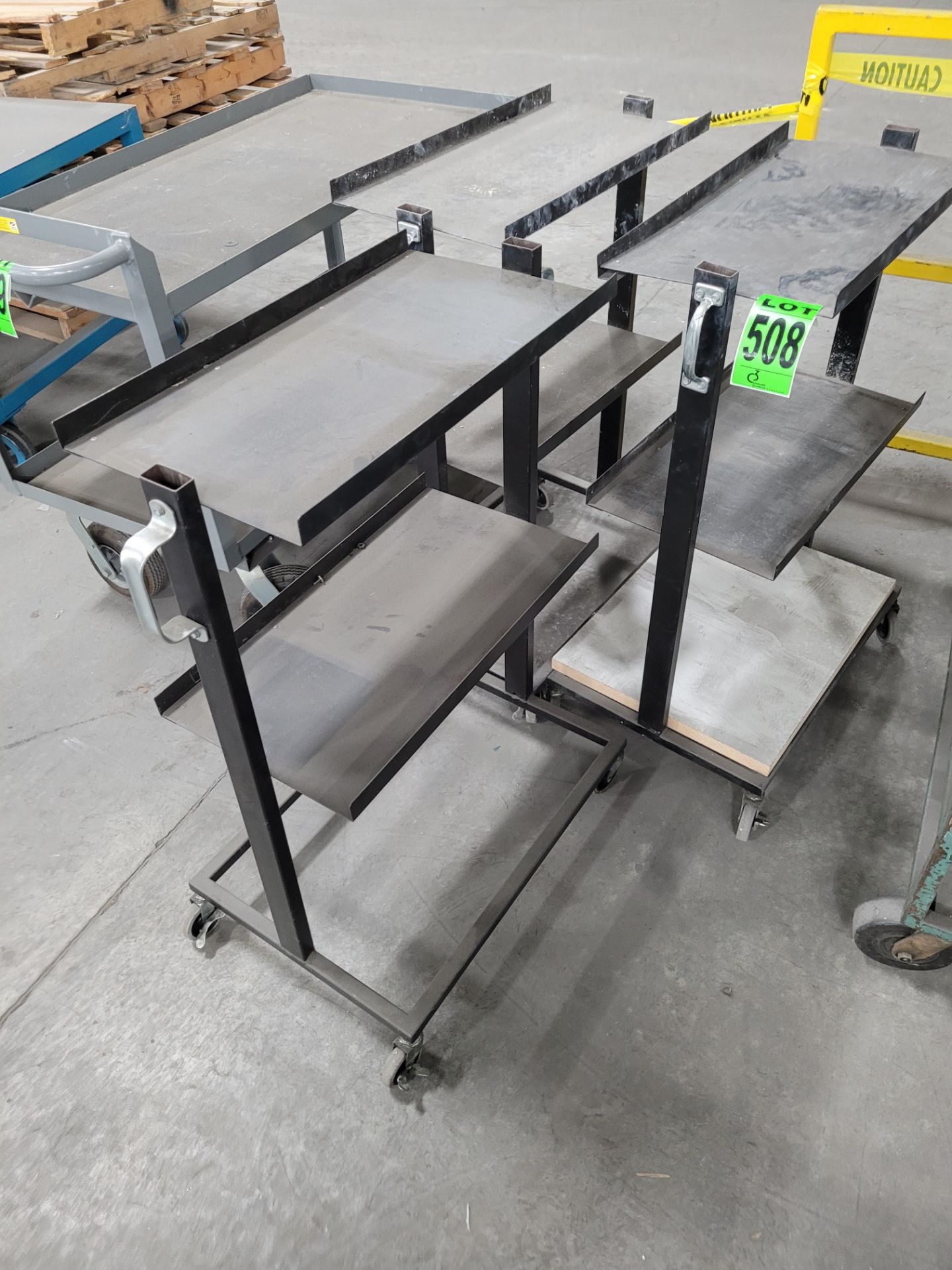 Lot of (3) 3-level mobile racks on lockable casters, w/handles - Image 2 of 5