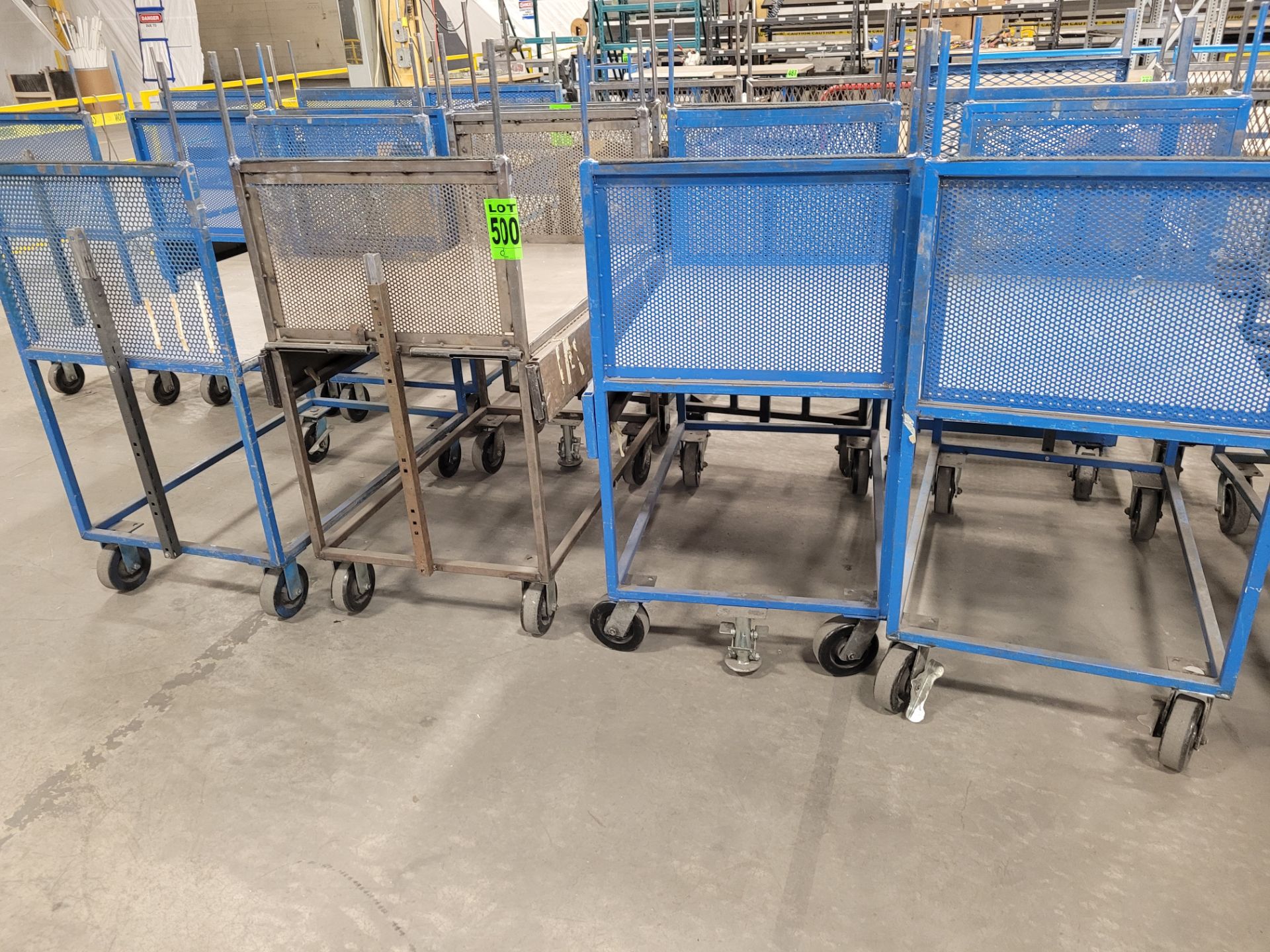 Lot of (4) steel-lattice carts w/handles, casters, wheel lock, (2) w/ expandable sides and (2) w/flo - Image 6 of 10