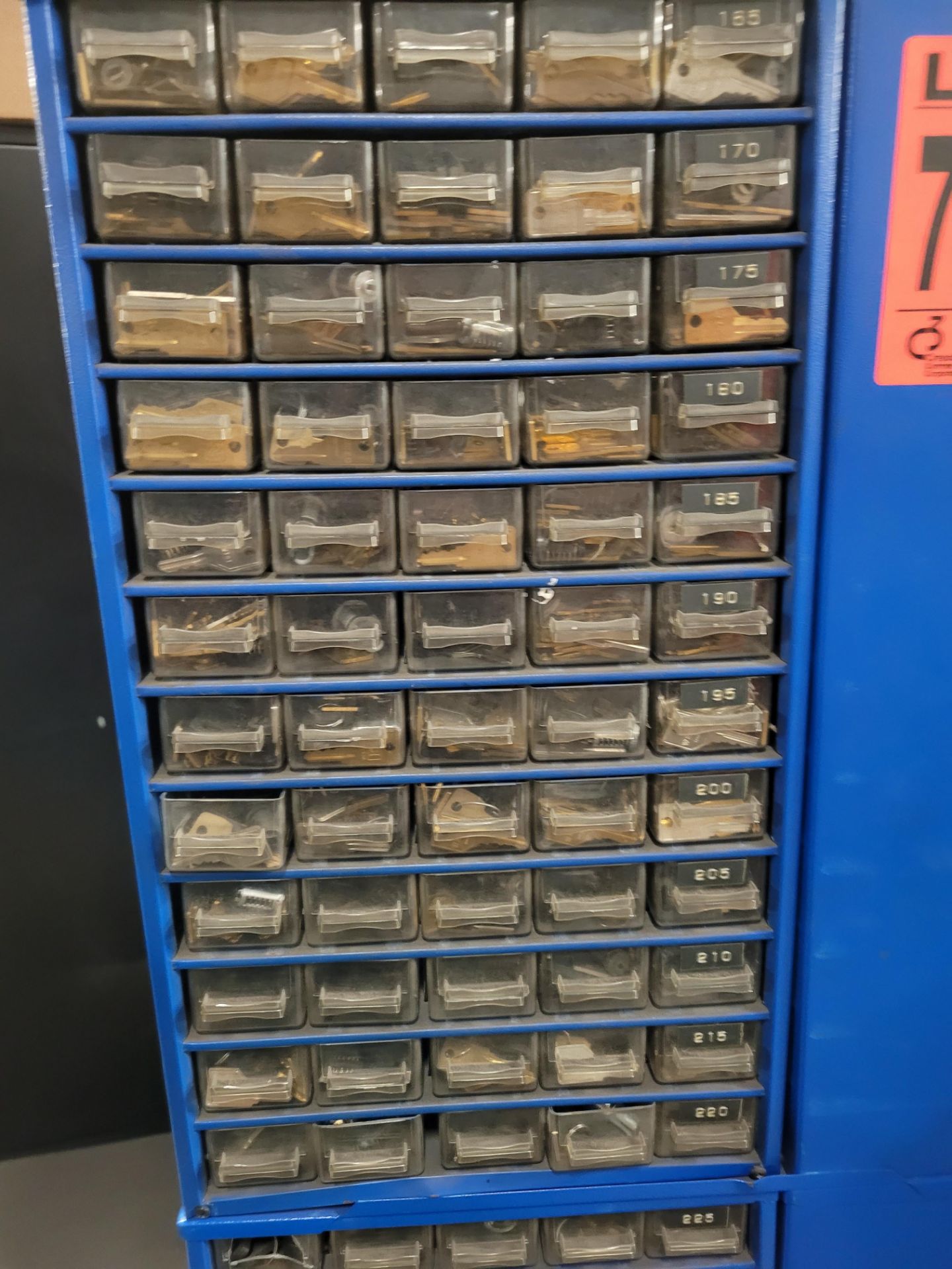 12-section steel carousel parts cabinet, 250 drawers on 360 degree rotating base and complete conten - Image 3 of 11