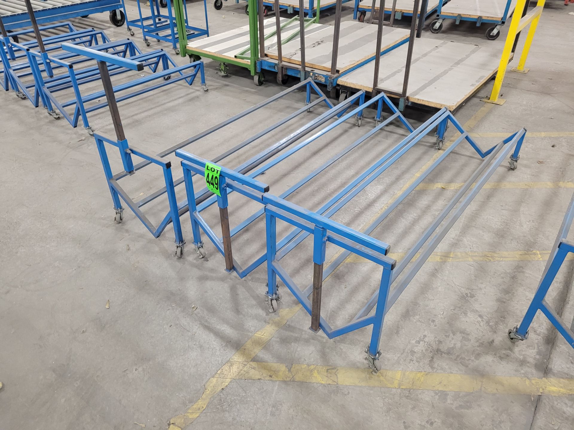 Lot of (3) steel frame , V-shape carts on casters w/ adjustable T-bar handle - Image 2 of 2