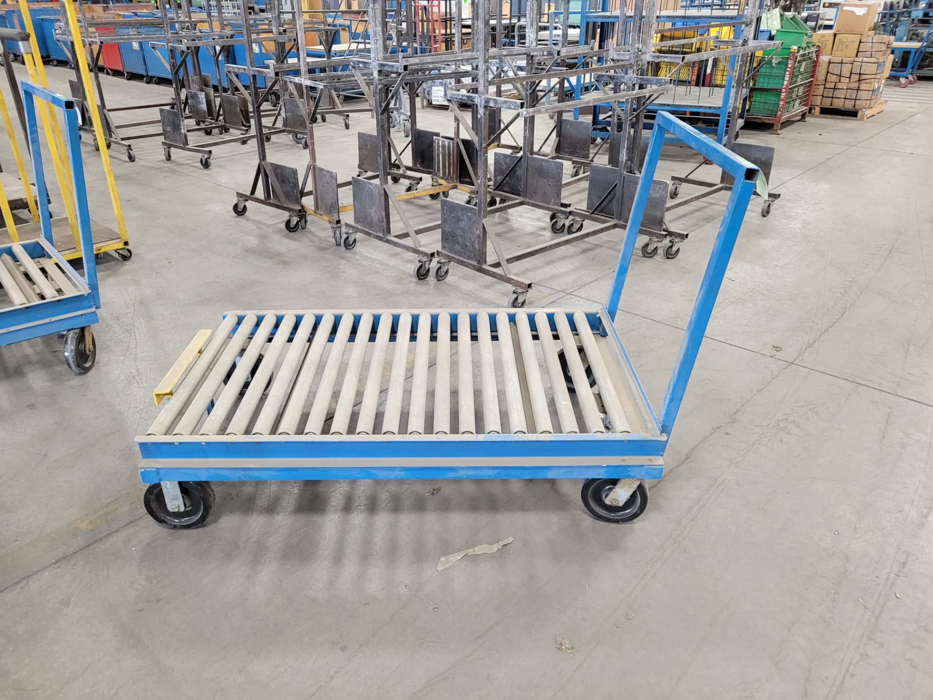 Heavy-duty steel roller conveyor on casters, w/ floor lock, handle, adjustable height backstop - Image 4 of 4