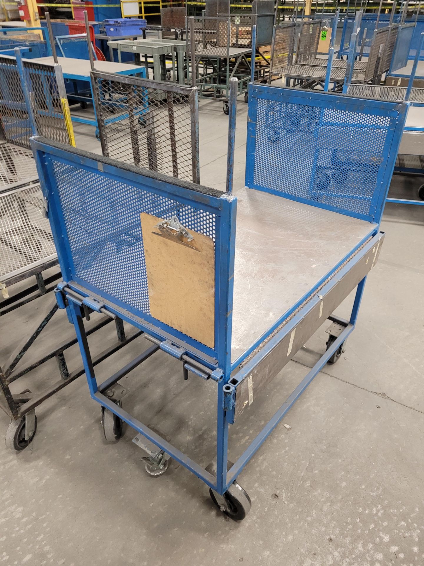Lot of (3) steel-lattice carts w/handles, casters, wheel lock, (1) w/ expandable sides and floor loc - Image 4 of 4
