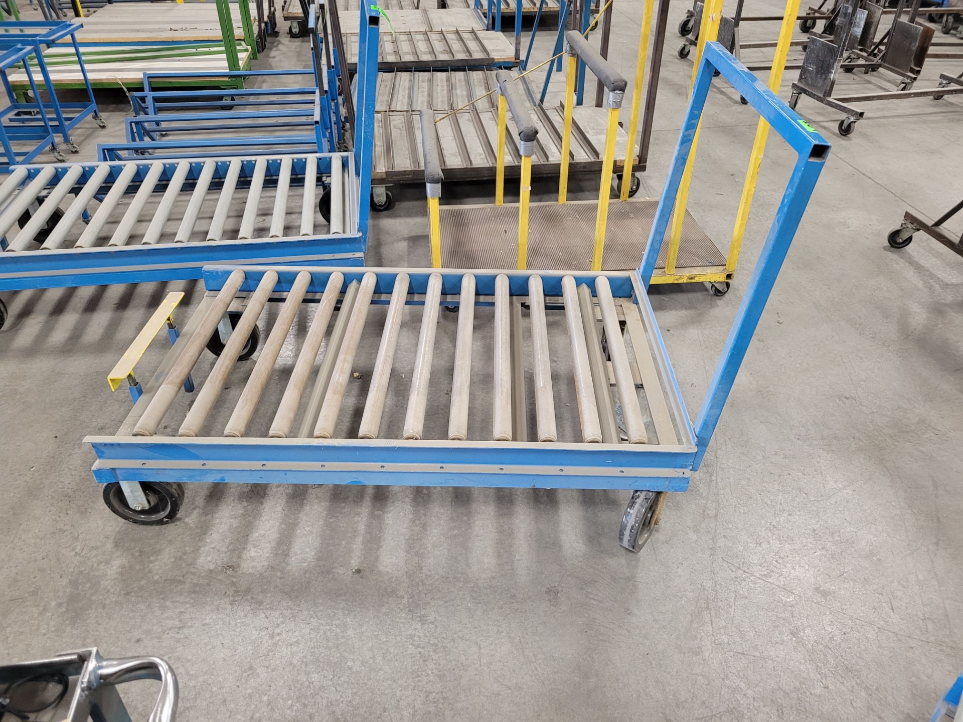 Heavy-duty steel roller conveyor on casters, w/ floor lock, handle, adjustable height backstop - Image 2 of 4