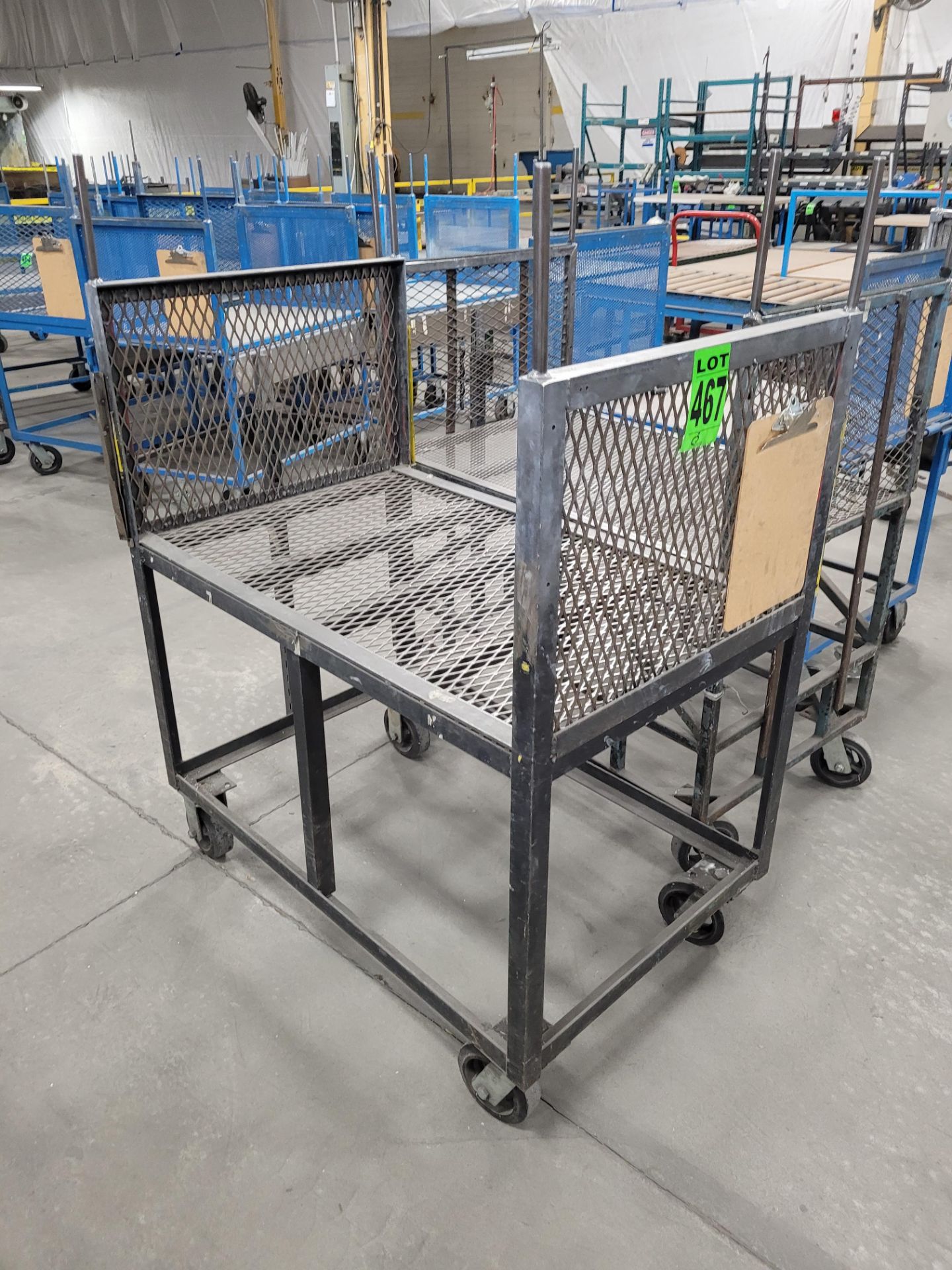 Lot of (3) steel-lattice carts w/handles, casters, wheel lock, (1) w/ expandable sides and floor loc - Image 2 of 4