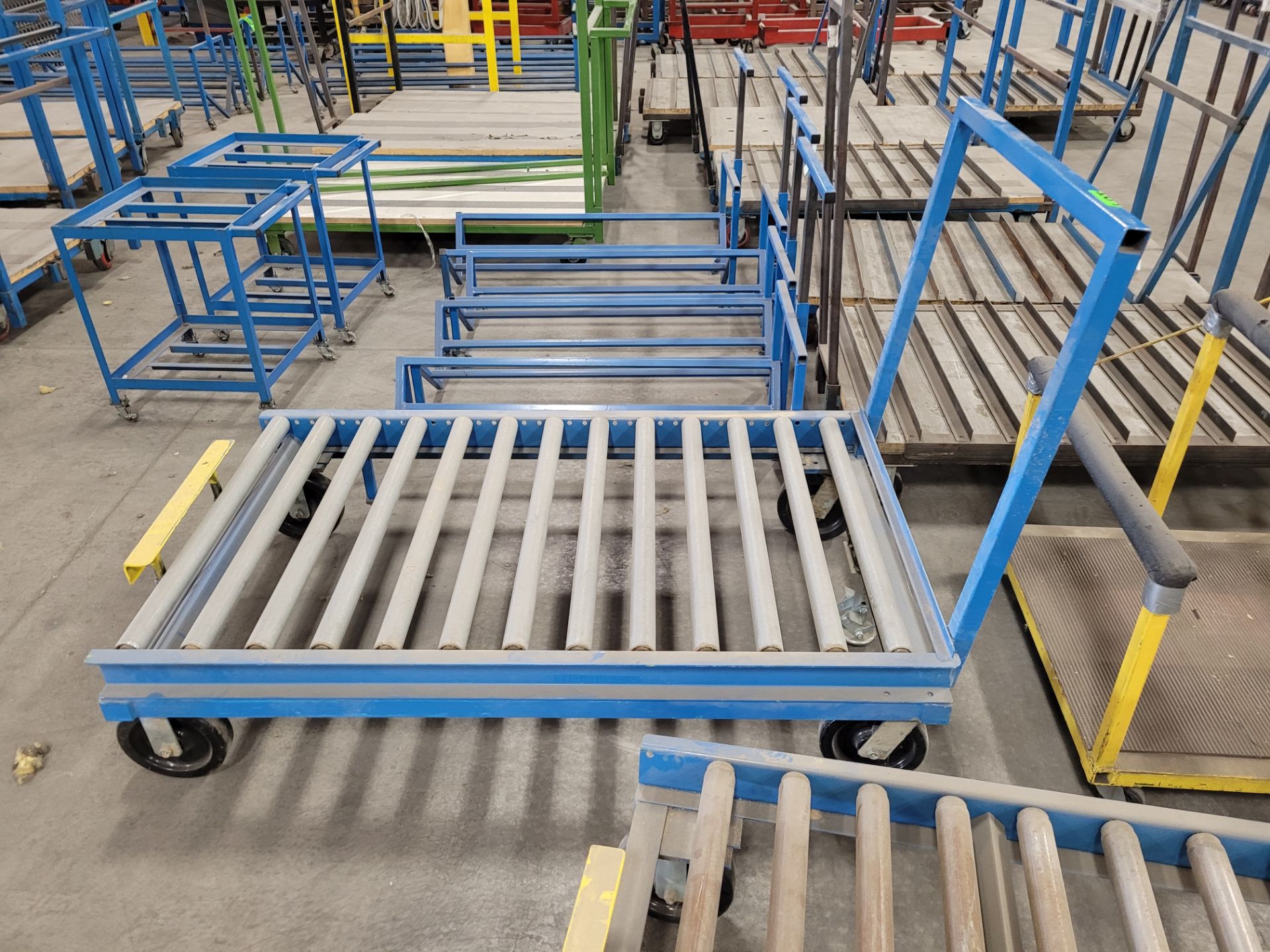 Heavy-duty steel roller conveyor on casters, w/ floor lock, handle, adjustable height backstop - Image 3 of 4