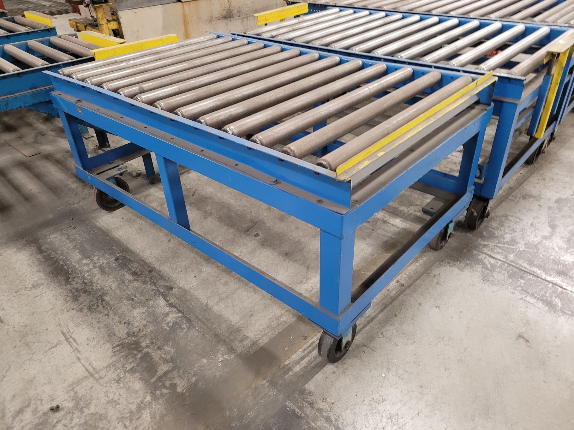 Lot of (4) steel frame manual roller conveyors, ea. w/(2) casters and (2) rail wheels, w/ adjustable - Image 8 of 13