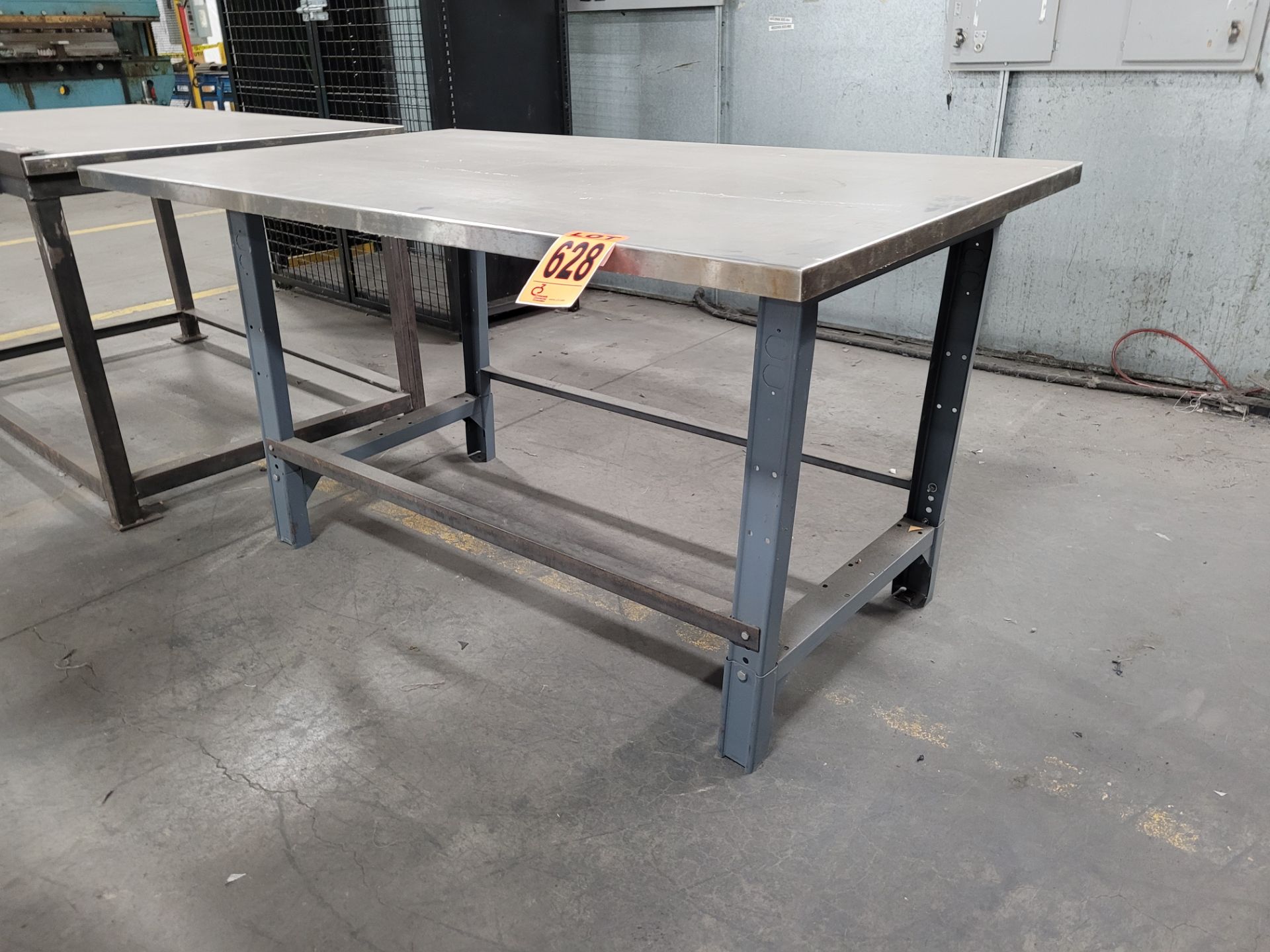 Stainless steel worktable on metal base - Image 2 of 2