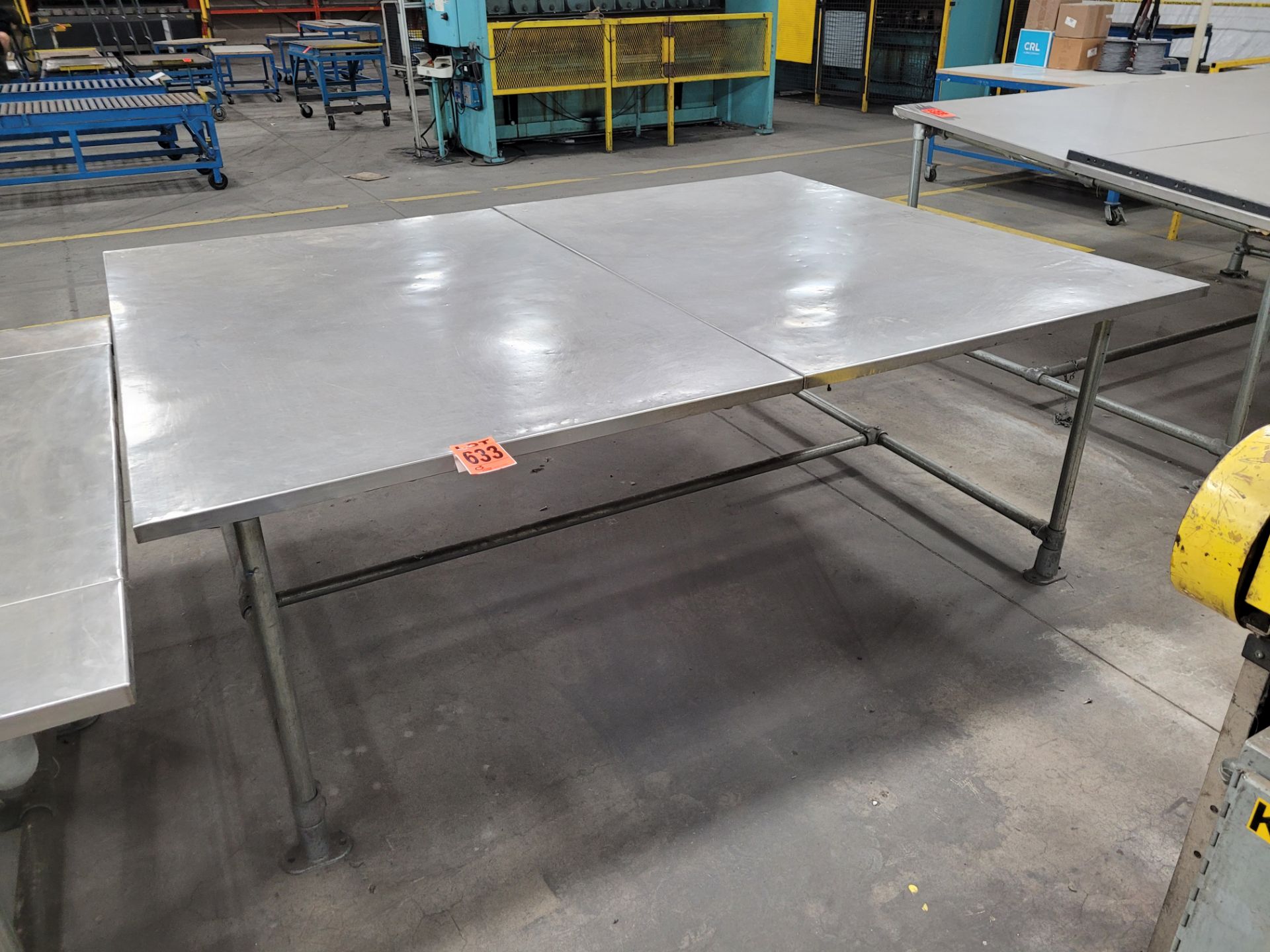 Preparation table w/ ss-sheet surface on plywood, w/ galvanized steel base